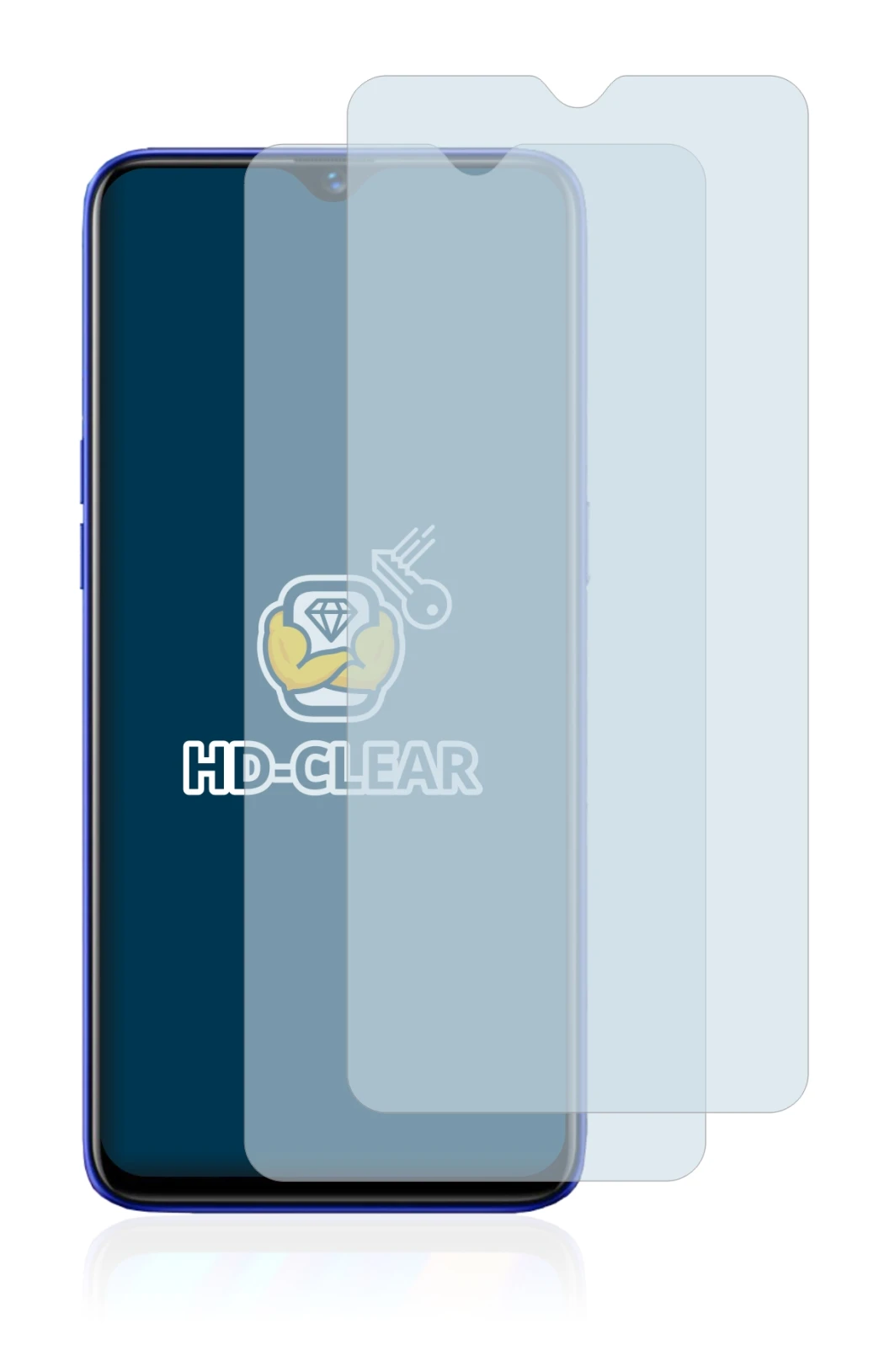 Image of the device realme 3 Pro with a wide variety of screen protectors.
