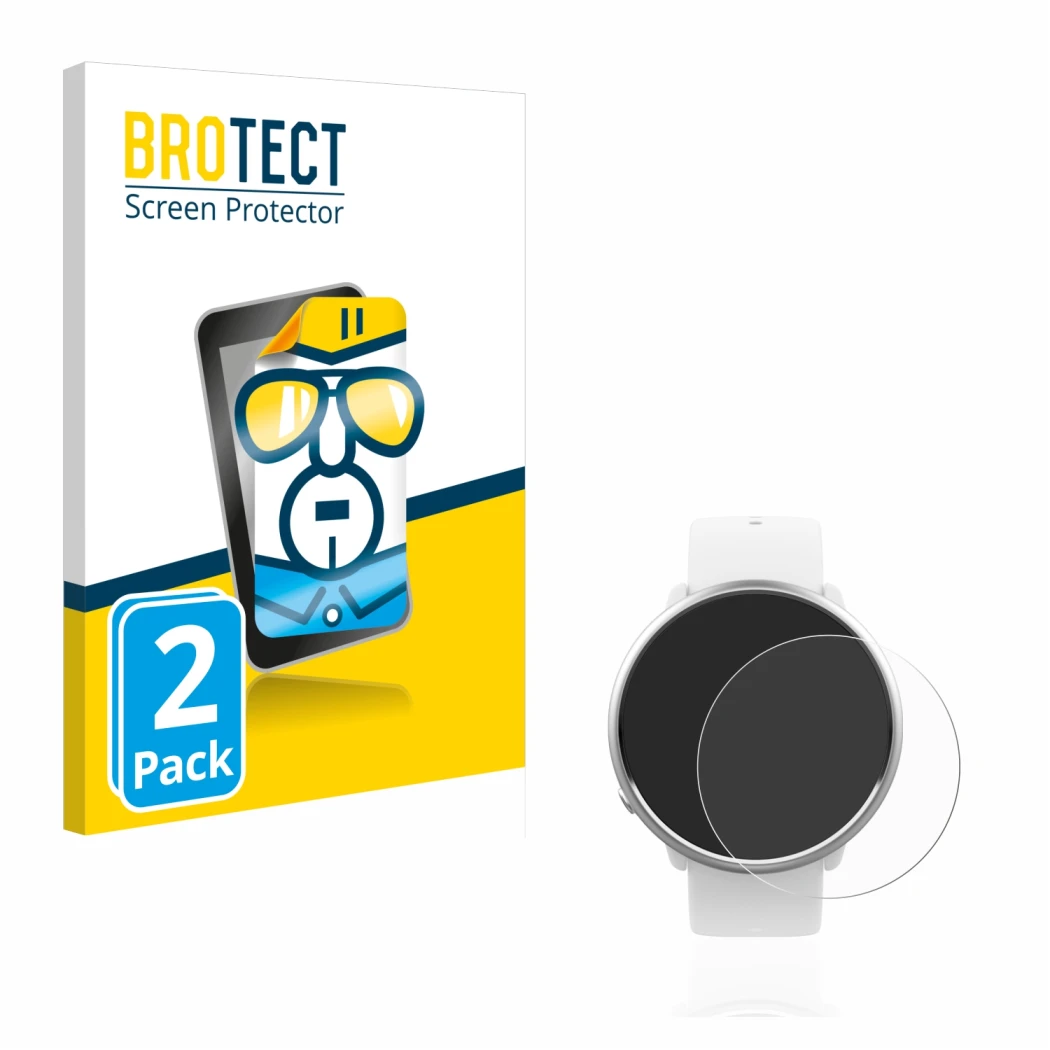 Front side of a product packaging with the brand logo BROTECT. Next to it is the device Polar Ignite shown with the correspond