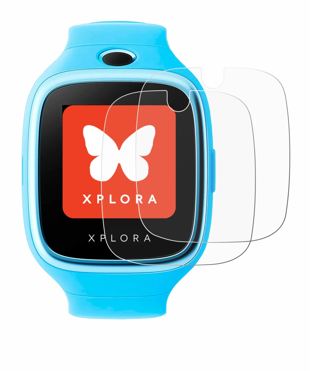 Image of the device Xplora Go with a wide variety of screen protectors.