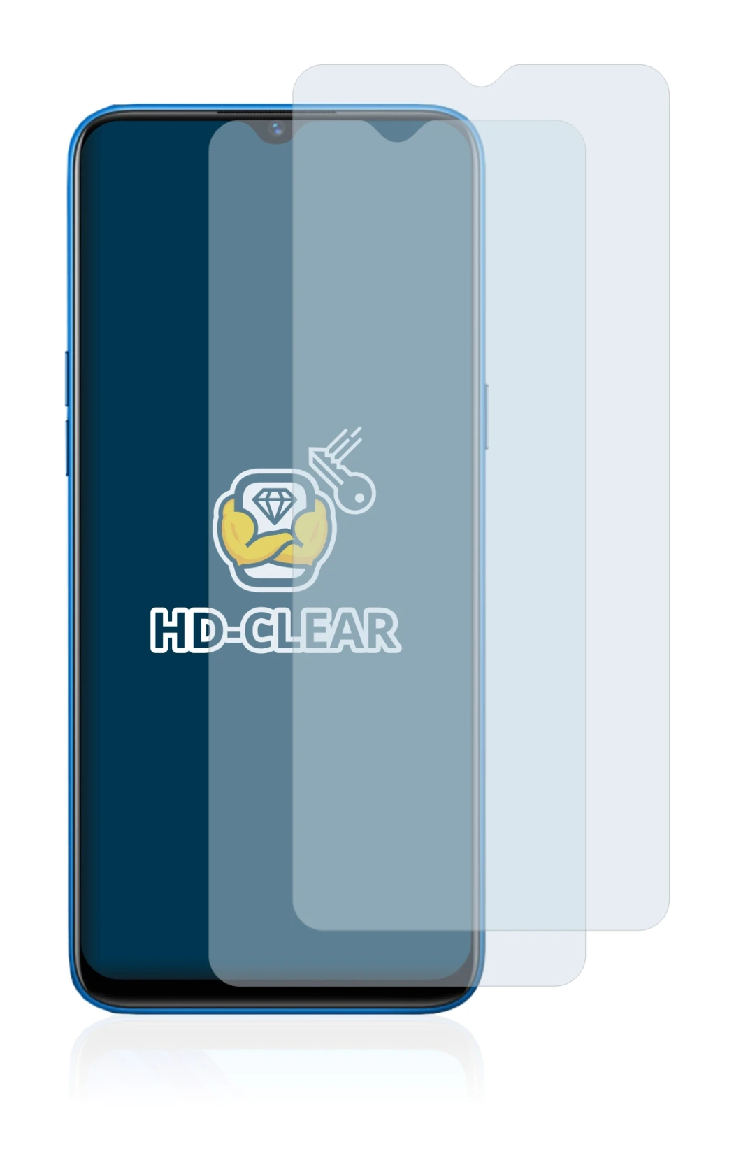 Image of the device realme 5 with a wide variety of screen protectors.