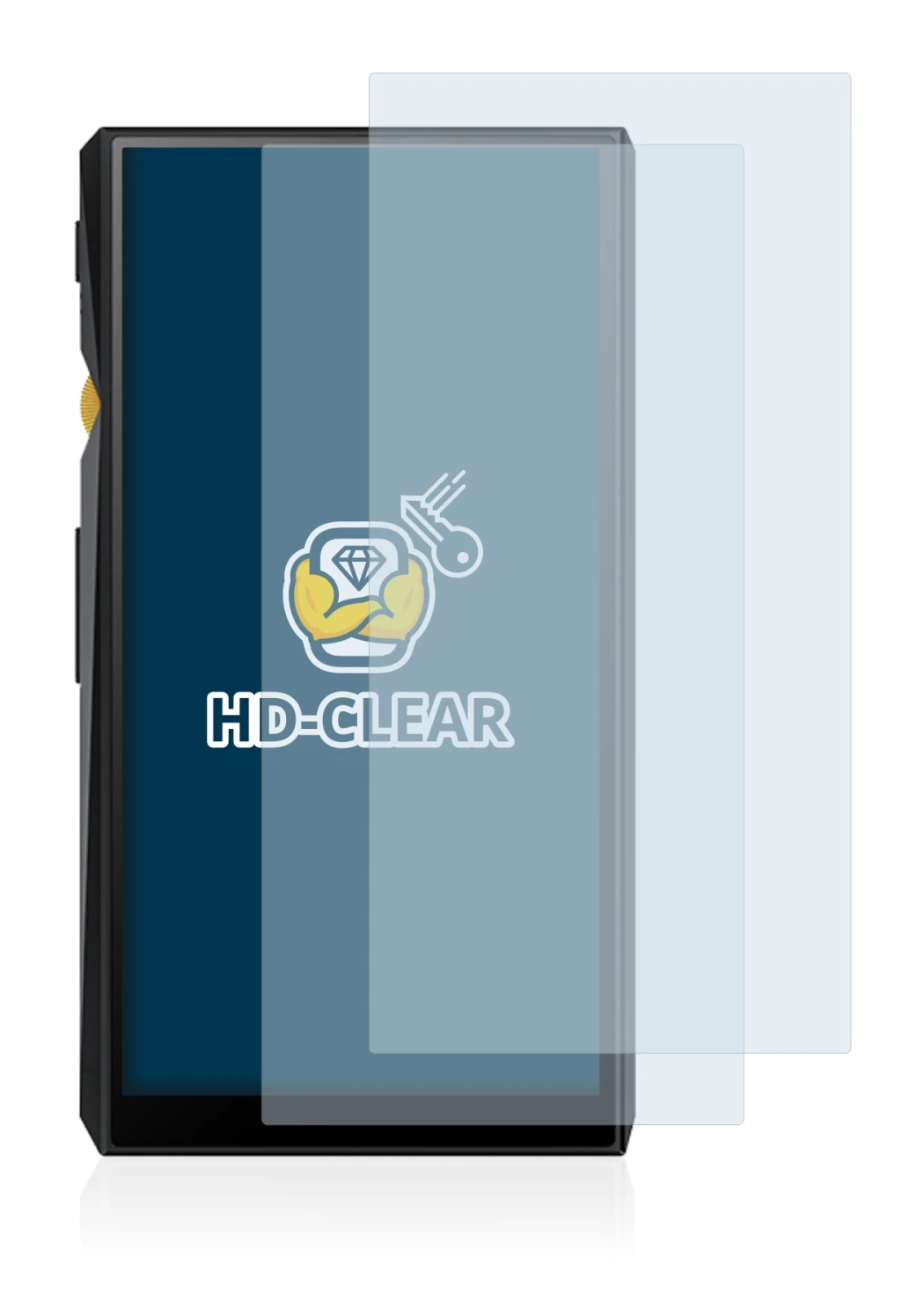 Image of the device FiiO M11 with a wide variety of screen protectors.