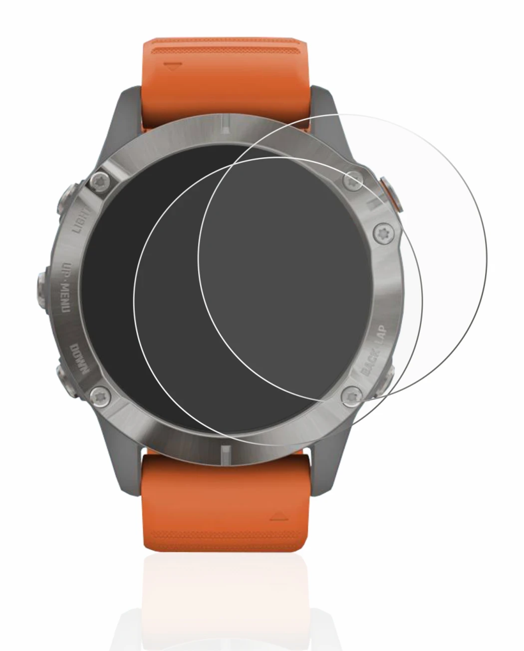 Image of the device Garmin Fenix 6 Pro with a wide variety of screen protectors.