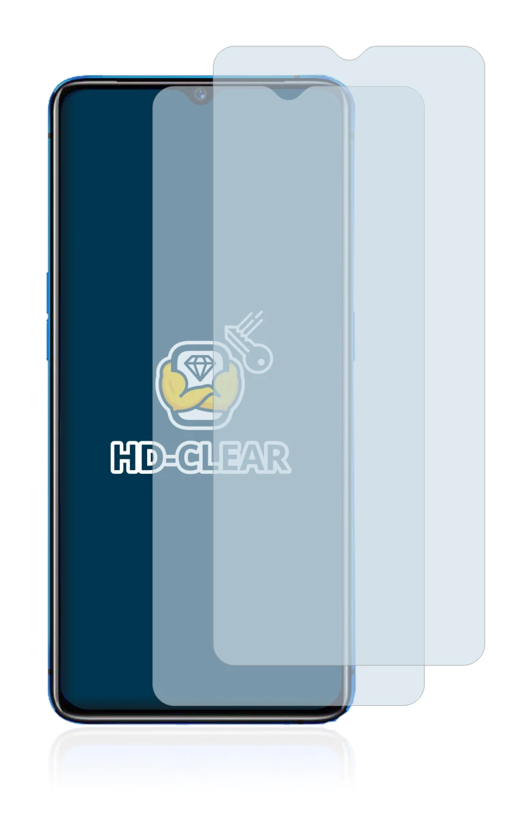 Image of the device realme X2 Pro with a wide variety of screen protectors.