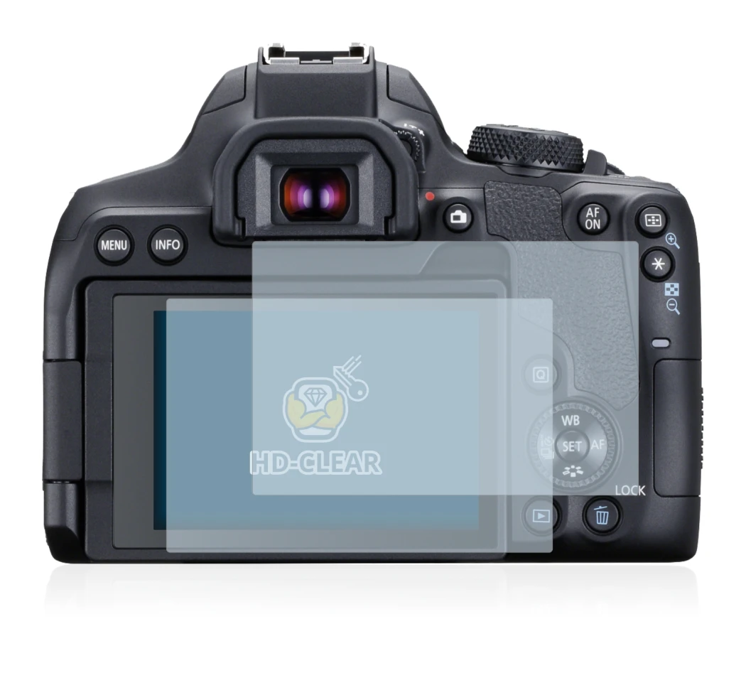 Image of the device Canon EOS 850D with a wide variety of screen protectors.