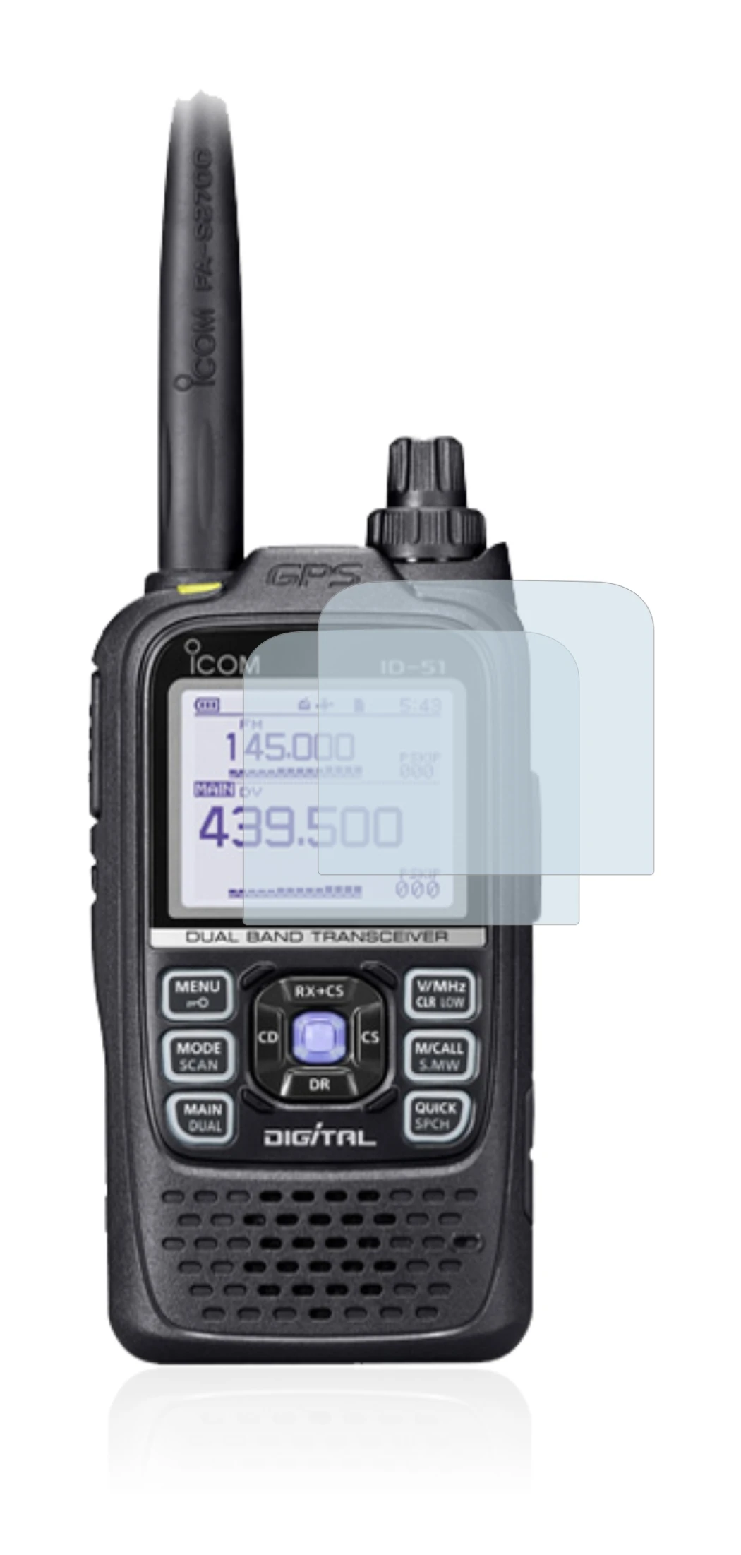 Image of the device Icom ID-51E Plus 2 with a wide variety of screen protectors.