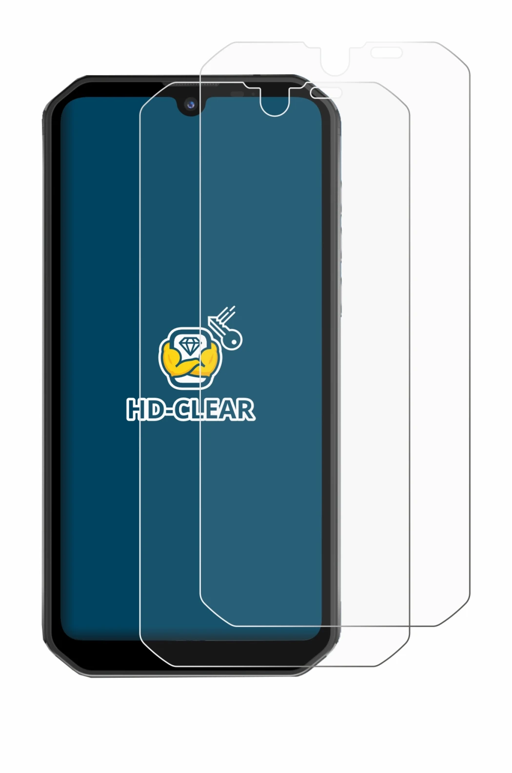 Image of the device Blackview BV9900 Pro with a wide variety of screen protectors.