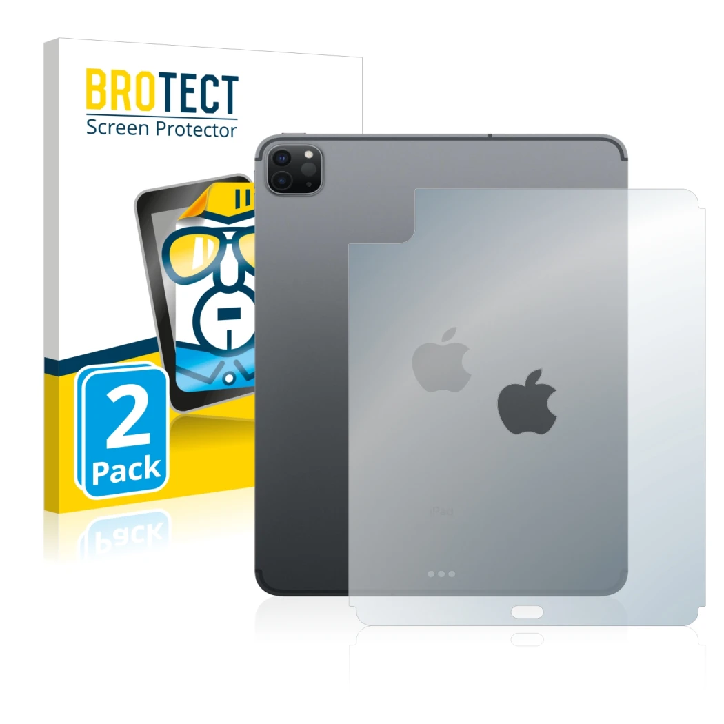 Front side of a product packaging with the brand logo BROTECT. Next to it is the device Apple iPad Pro 11