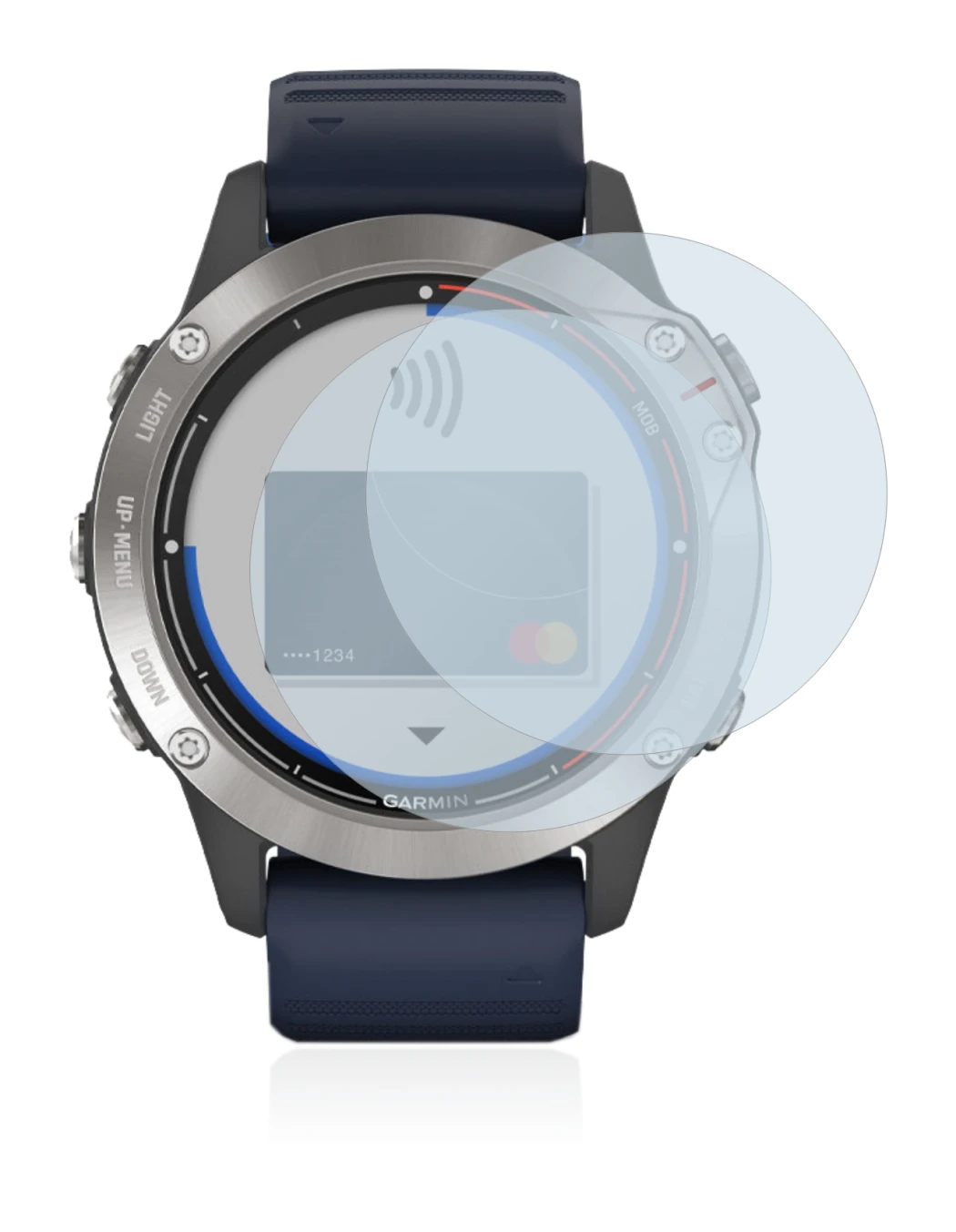 Image of the device Garmin quatix 6 with a wide variety of screen protectors.