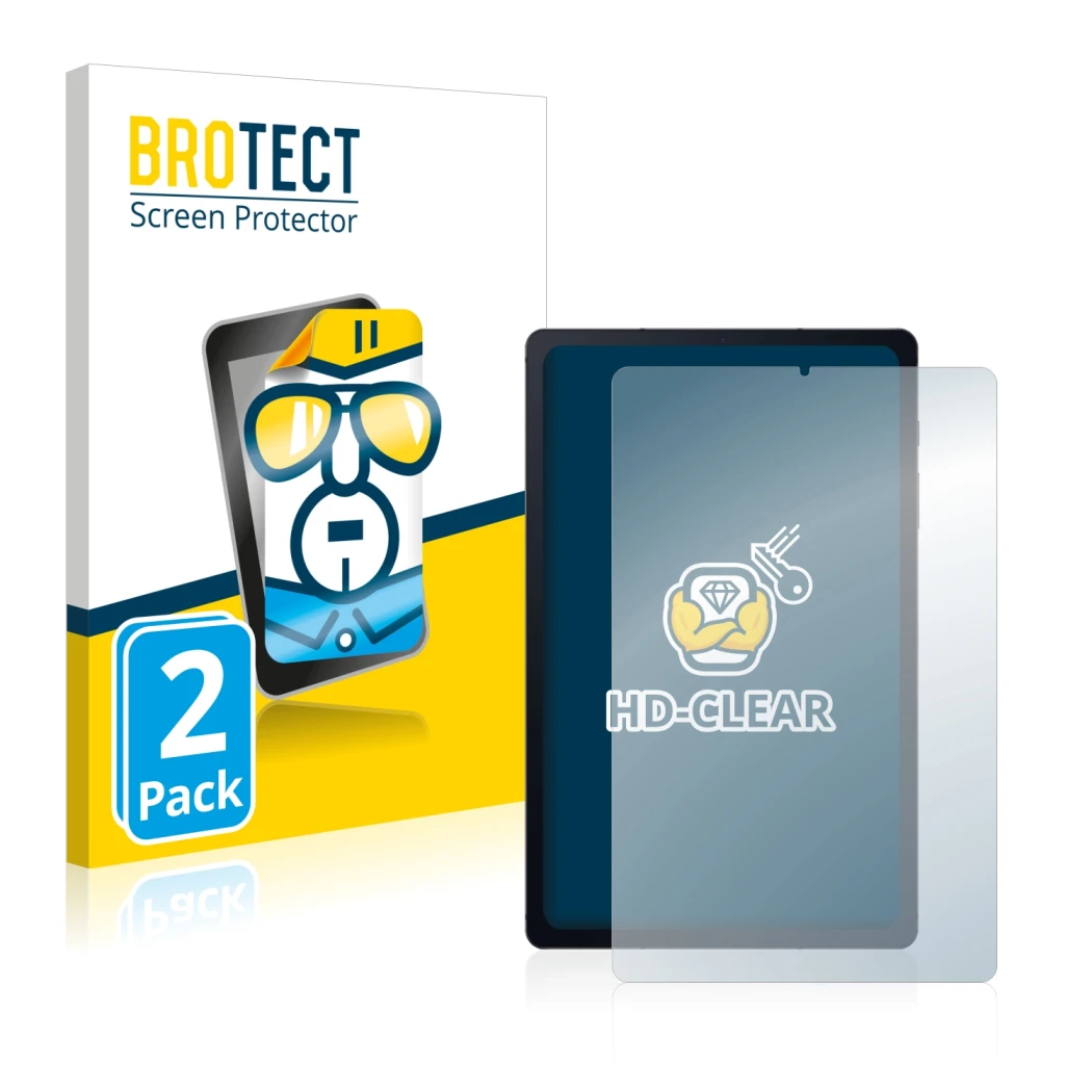 Front side of a product packaging with the brand logo BROTECT. Next to it is the device Samsung Galaxy Tab S6 Lite 2020 shown