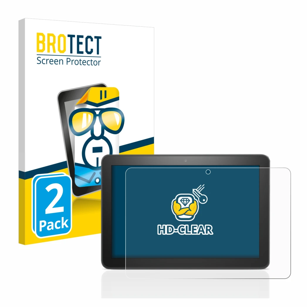 Front side of a product packaging with the brand logo BROTECT. Next to it is the device Amazon Fire HD 8 2020 (10th Gen.) show