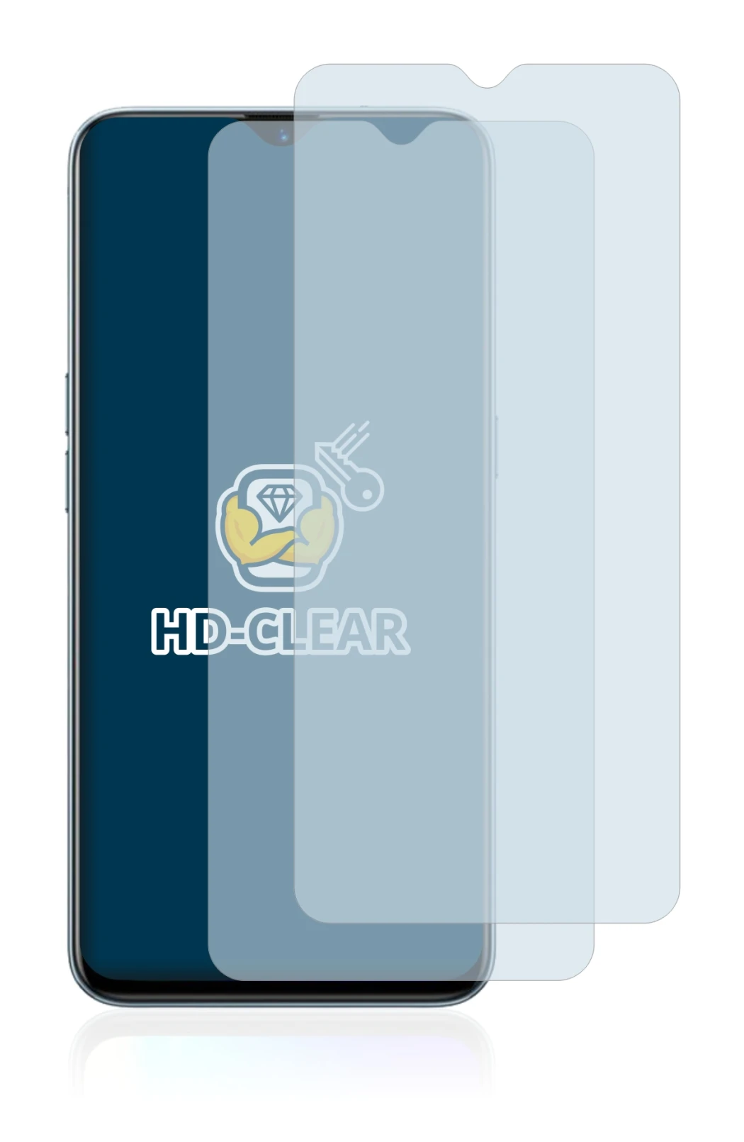 Image of the device realme X2 with a wide variety of screen protectors.