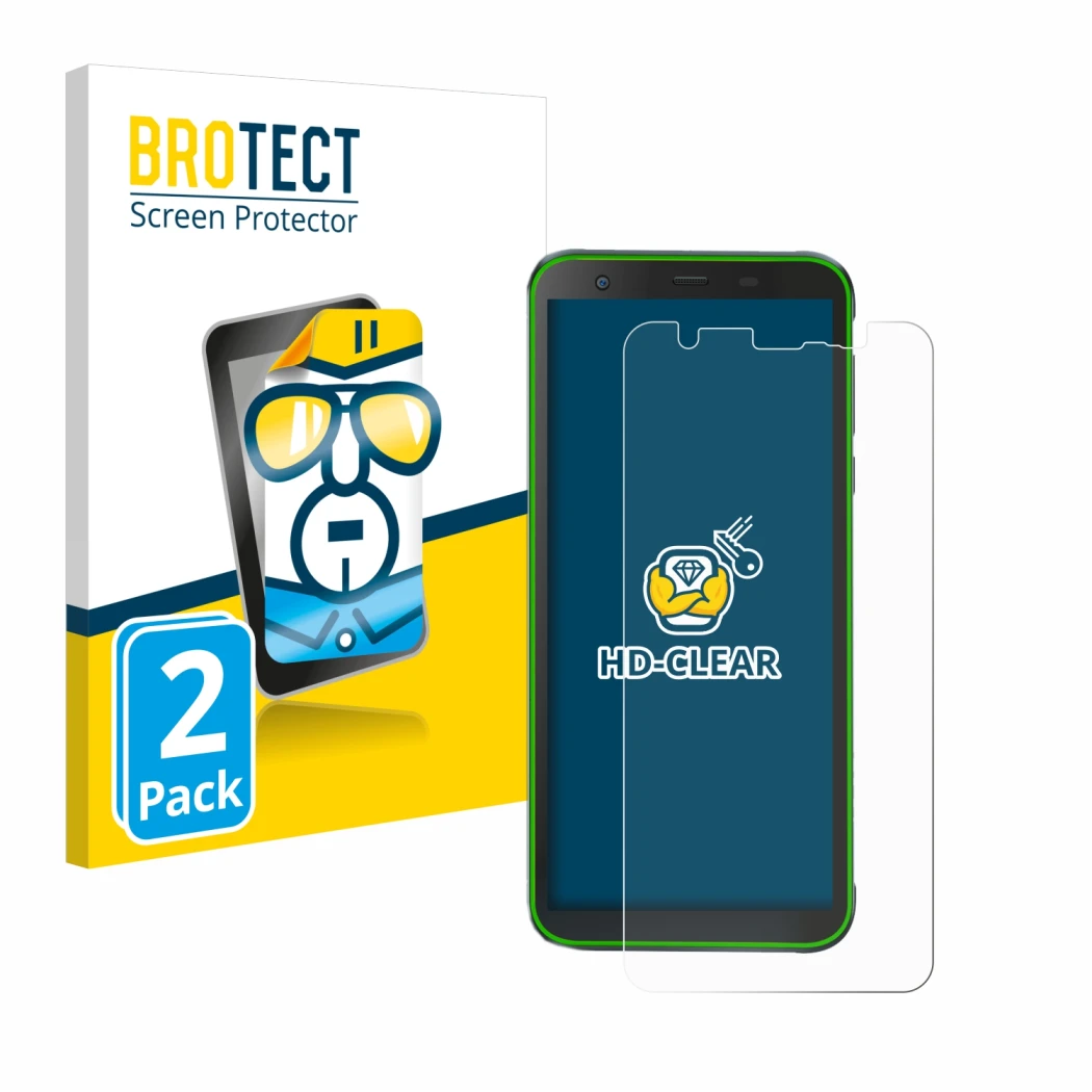 Front side of a product packaging with the brand logo BROTECT. Next to it is the device Blackview BV6300 Pro shown with the co