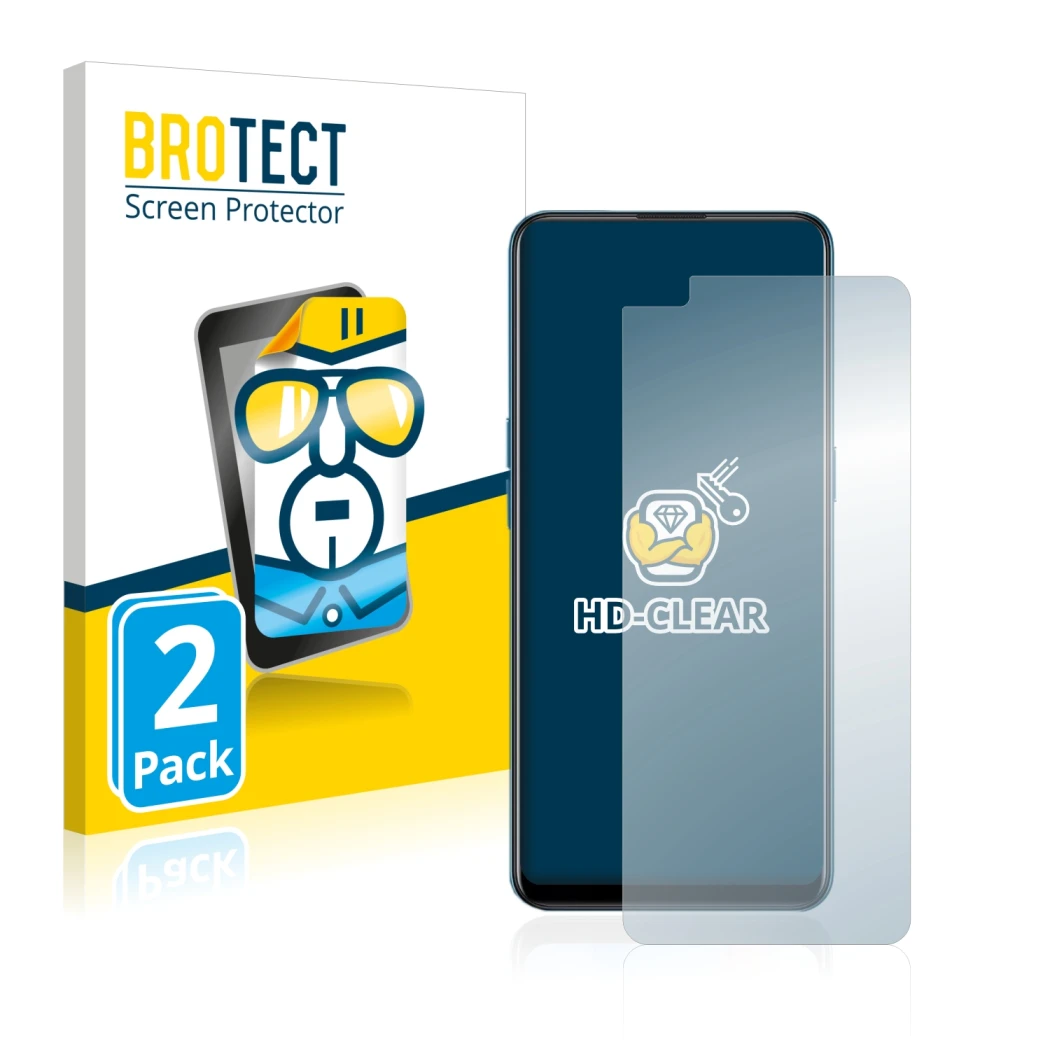 Front side of a product packaging with the brand logo BROTECT. Next to it is the device Oppo Reno 4 5G shown with the correspo