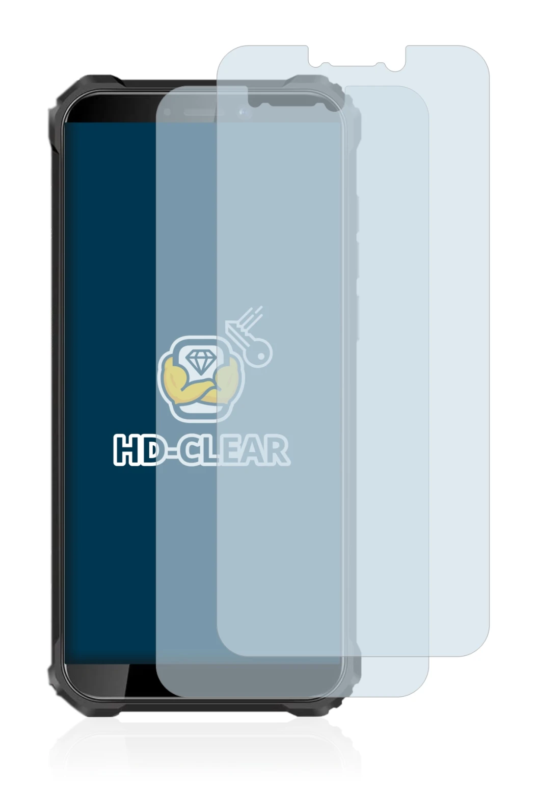 Image of the device Oukitel WP5 Pro with a wide variety of screen protectors.