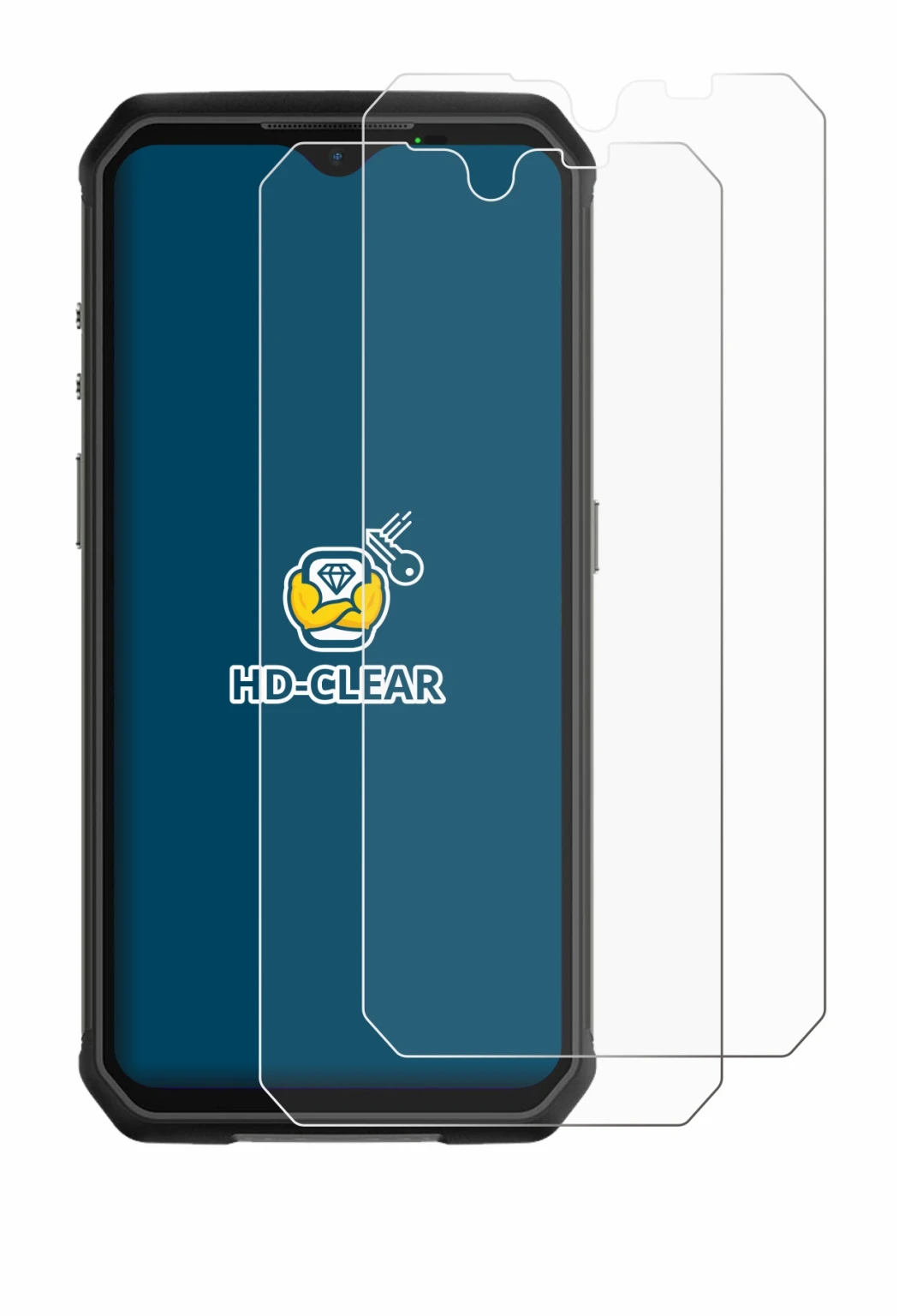 Image of the device Ulefone Armor 9 with a wide variety of screen protectors.