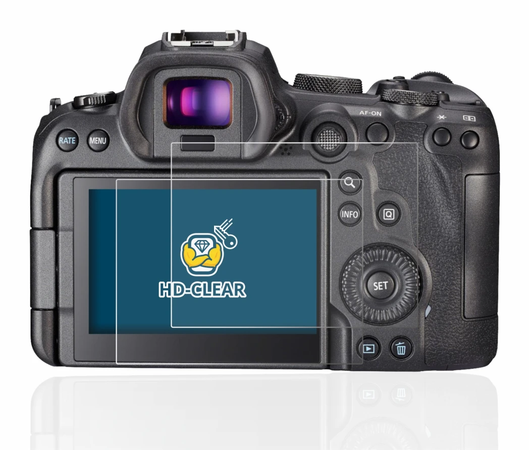 Image of the device Canon EOS R6 with a wide variety of screen protectors.