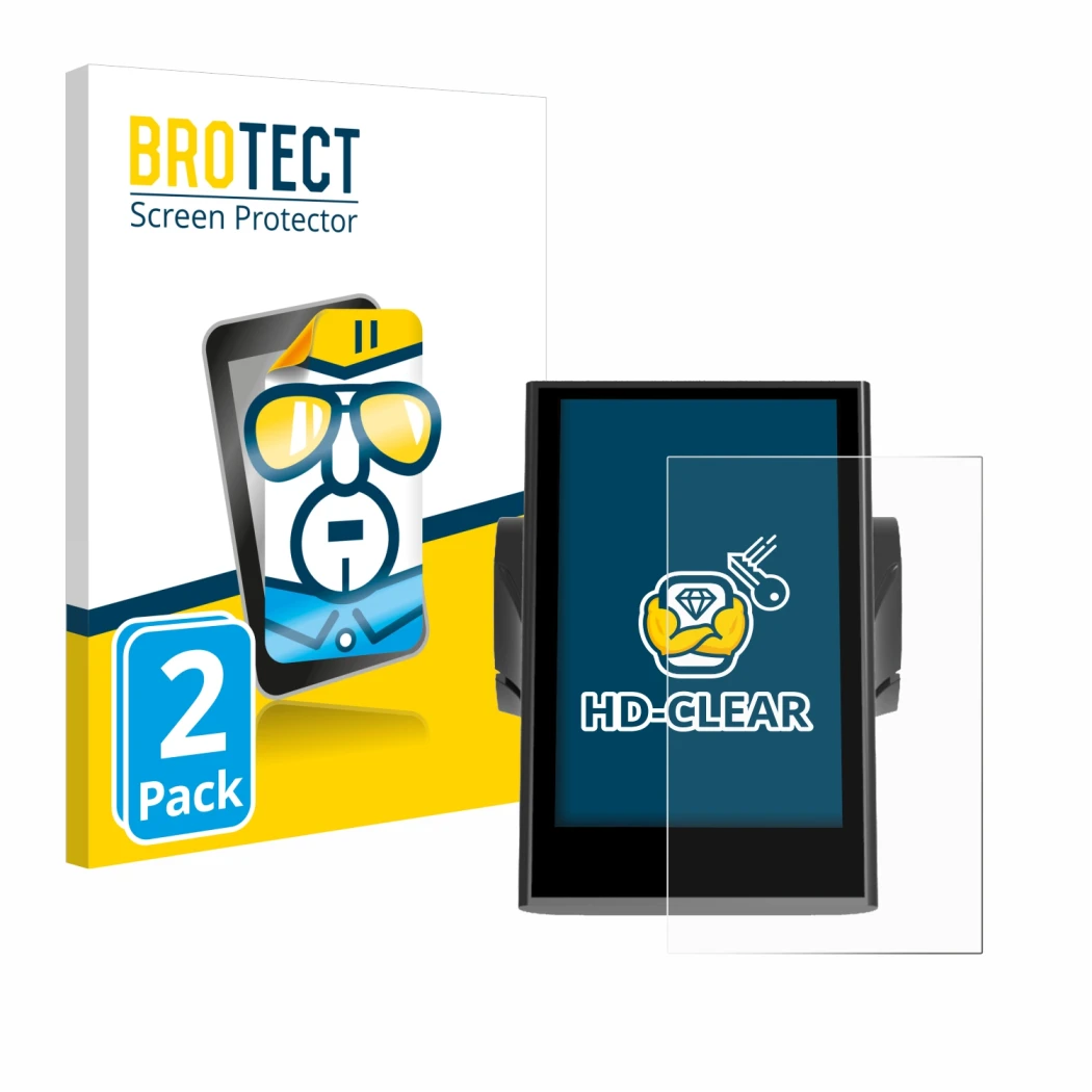 Front side of a product packaging with the brand logo BROTECT. Next to it is the device Bafang DP C18 shown with the correspon