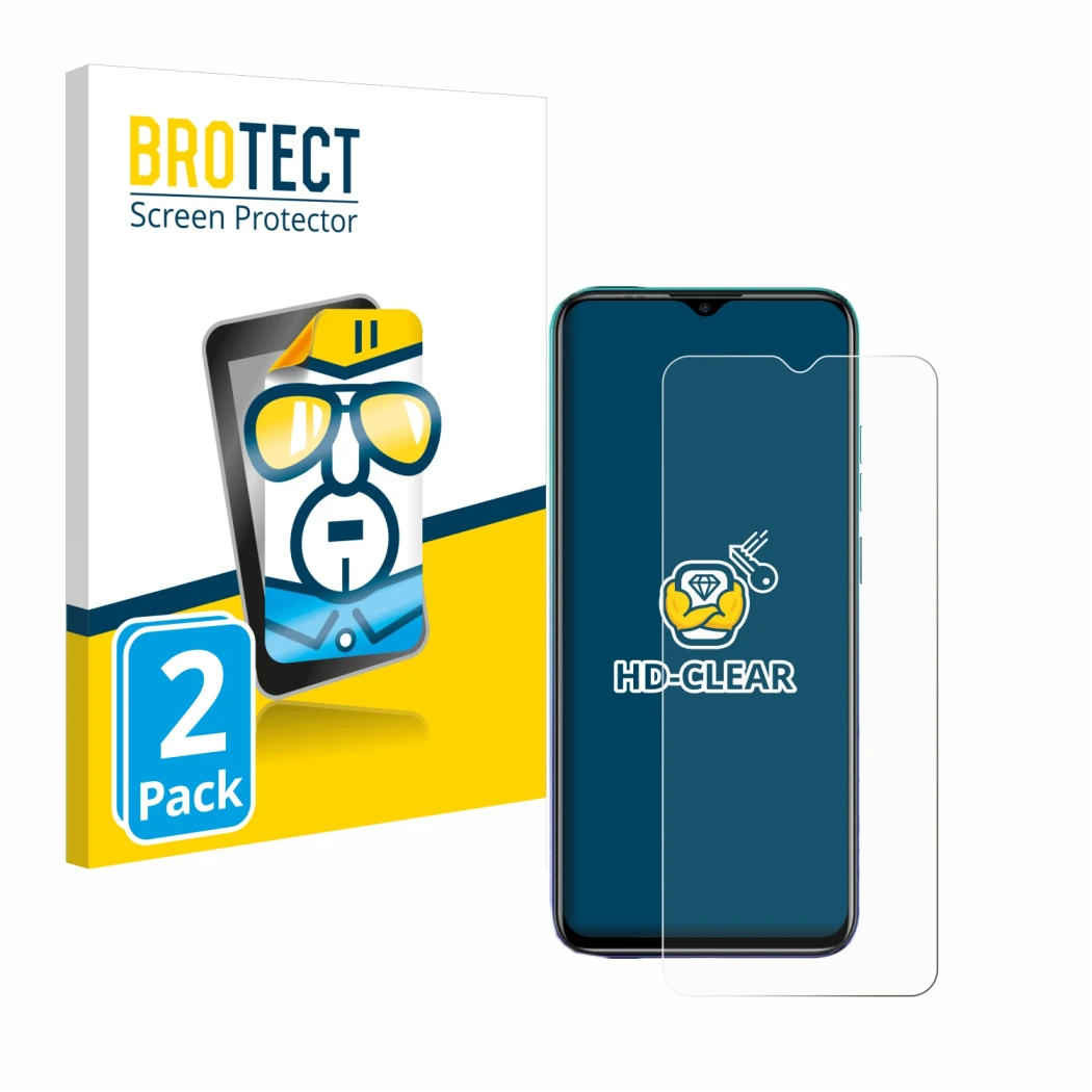 Front side of a product packaging with the brand logo BROTECT. Next to it is the device Ulefone Note 9P shown with the corresp