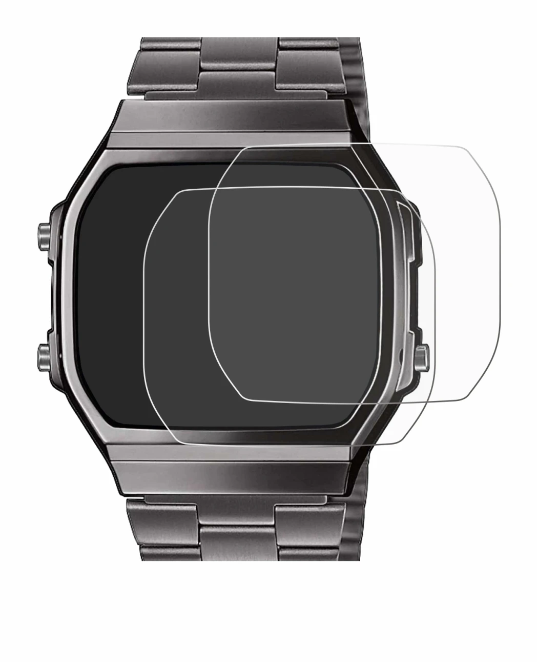 Image of the device Casio A168WEGG-1BEF with a wide variety of screen protectors.