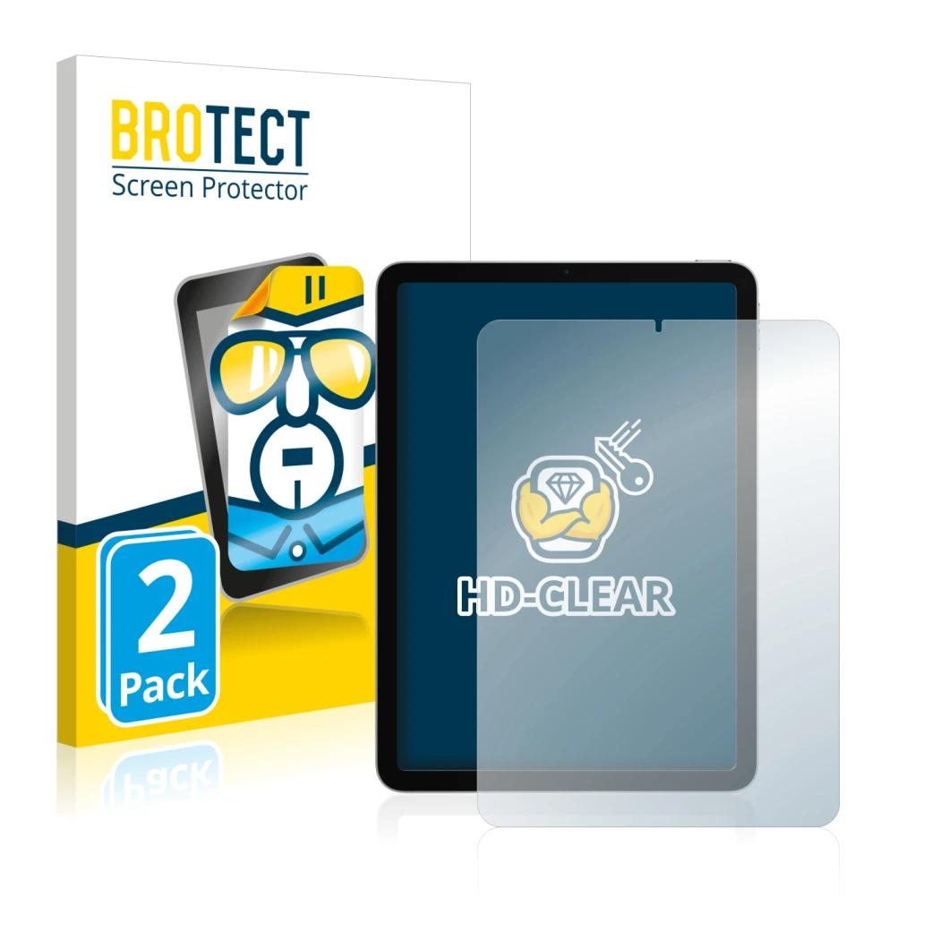 Front side of a product packaging with the brand logo BROTECT. Next to it is the device Apple iPad Air 4 2020 (4th Gen.) shown