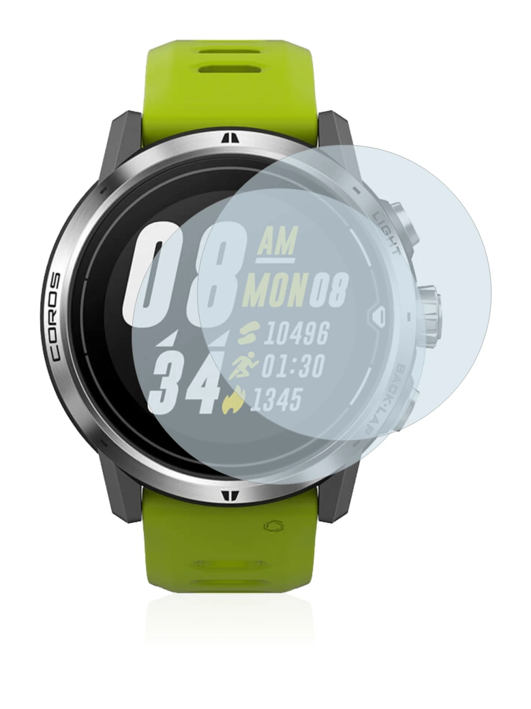 Image of the device Coros Apex Pro with a wide variety of screen protectors.