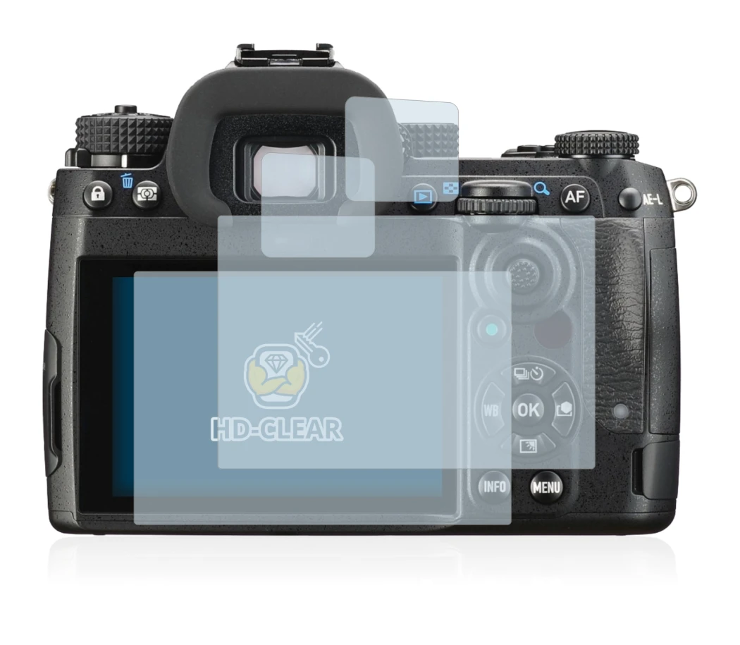Image of the device Pentax K-3 Mark III with a wide variety of screen protectors.