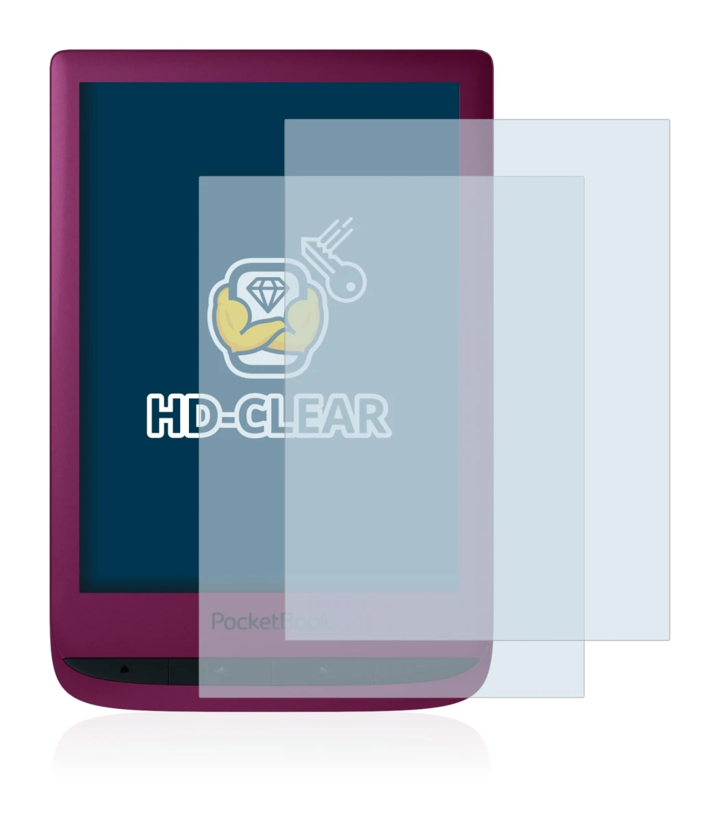 Image of the device PocketBook Touch Lux 5 with a wide variety of screen protectors.