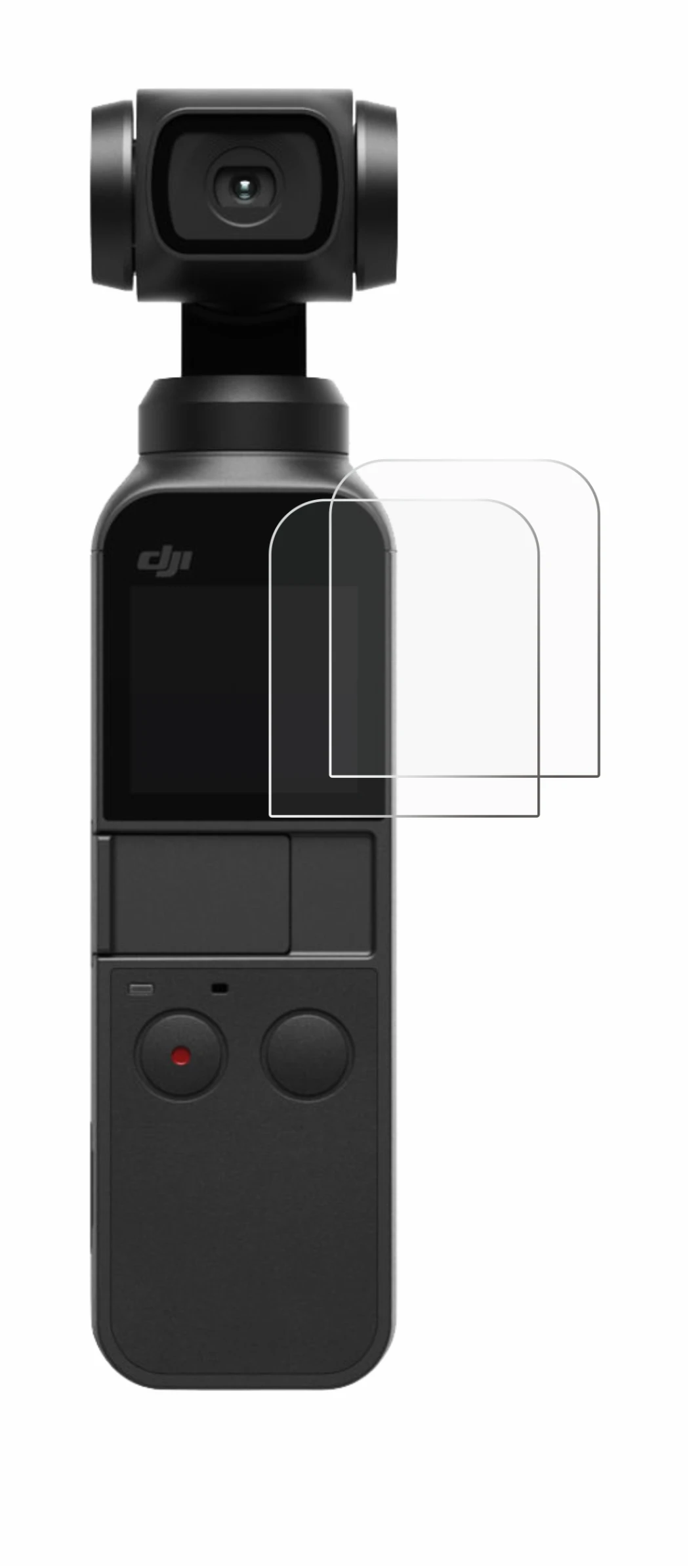 Image of the device DJI Osmo Pocket 2 with a wide variety of screen protectors.