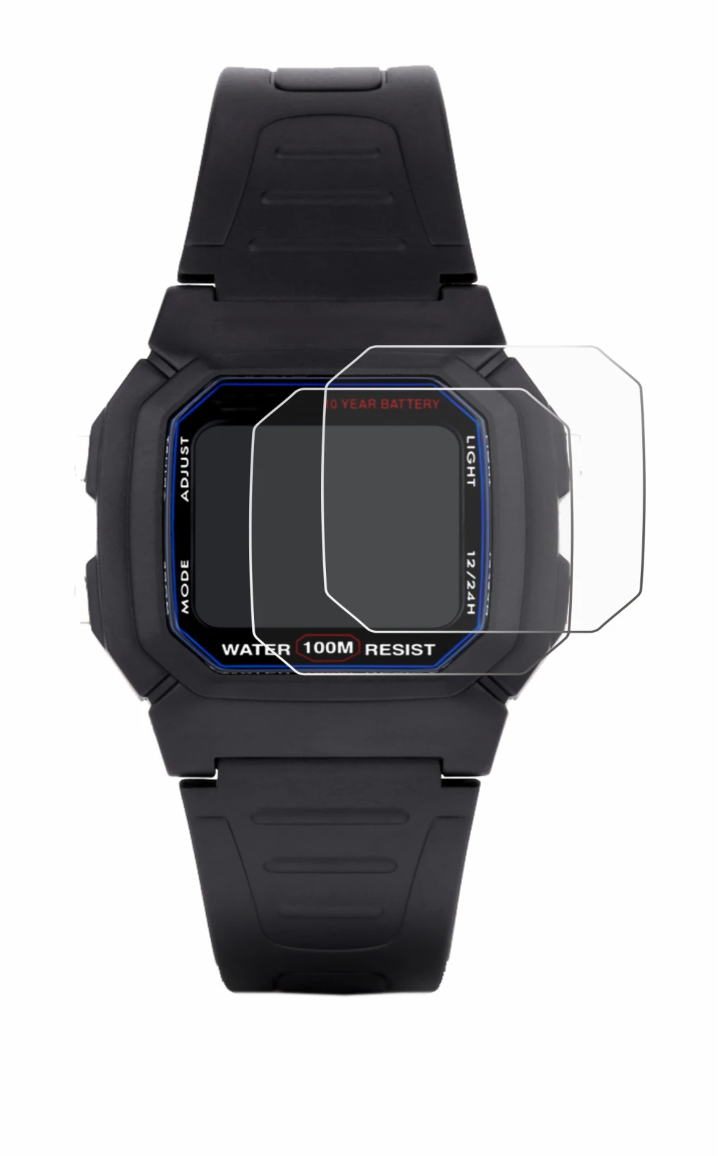 Image of the device Casio W-800H-1AVES with a wide variety of screen protectors.
