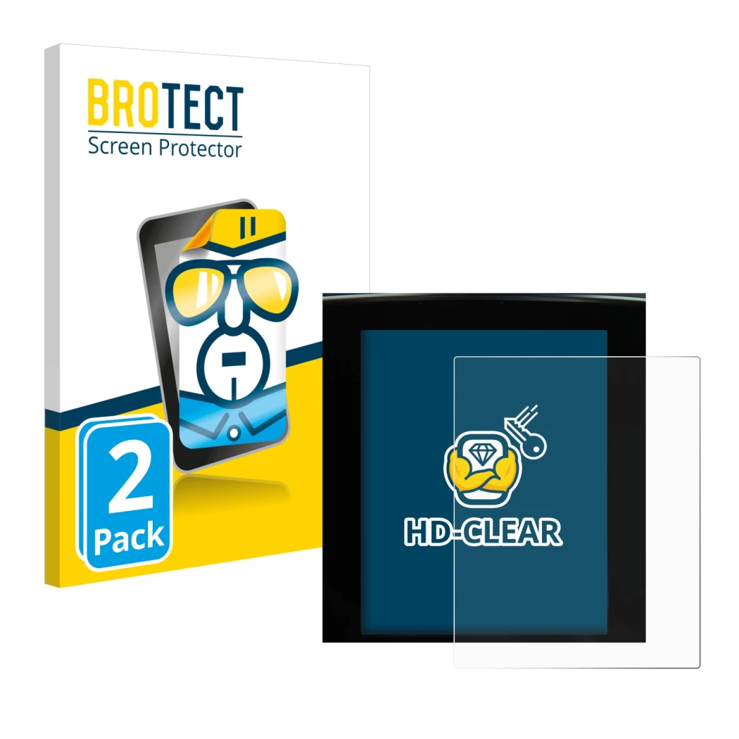 Front side of a product packaging with the brand logo BROTECT. Next to it is the device Renault Megane 4 2020 Multimedia Easy 