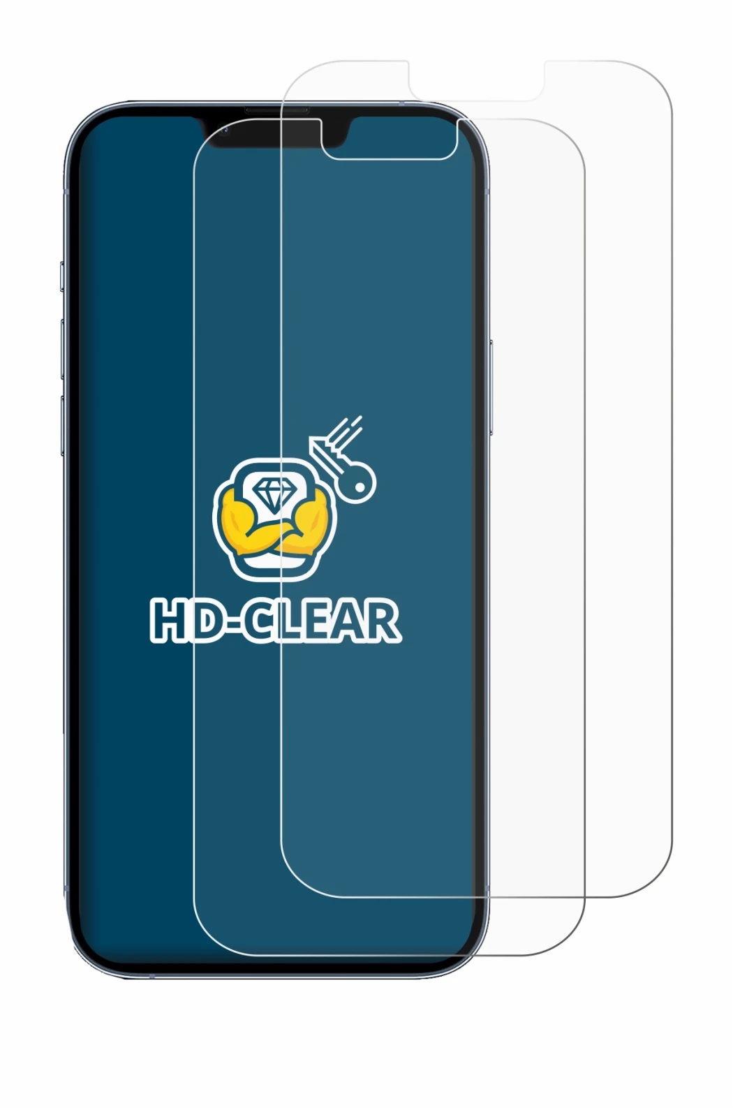 Image of the device Apple iPhone 13 Pro Max with a wide variety of screen protectors.