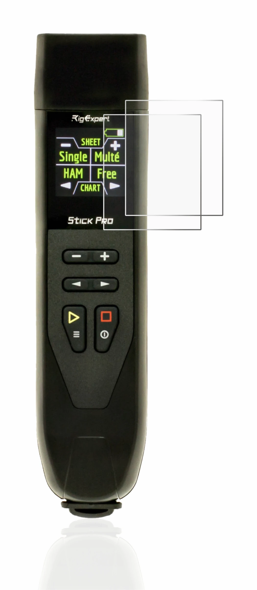 Image of the device RigExpert Stick Pro with a wide variety of screen protectors.