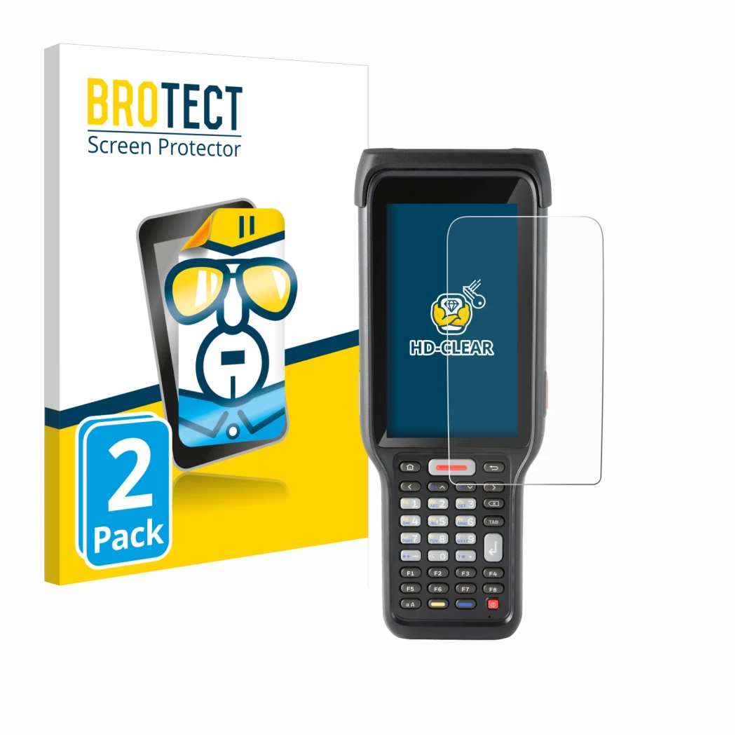 Front side of a product packaging with the brand logo BROTECT. Next to it is the device Honeywell ScanPal EDA61K shown with th