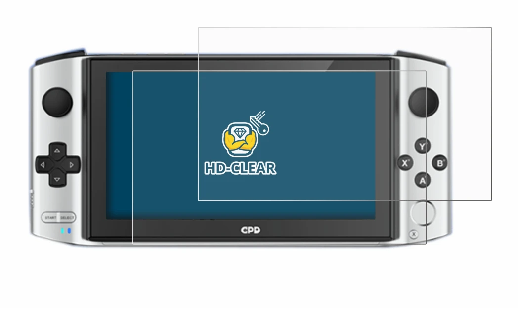 Image of the device GPD Win 3 with a wide variety of screen protectors.