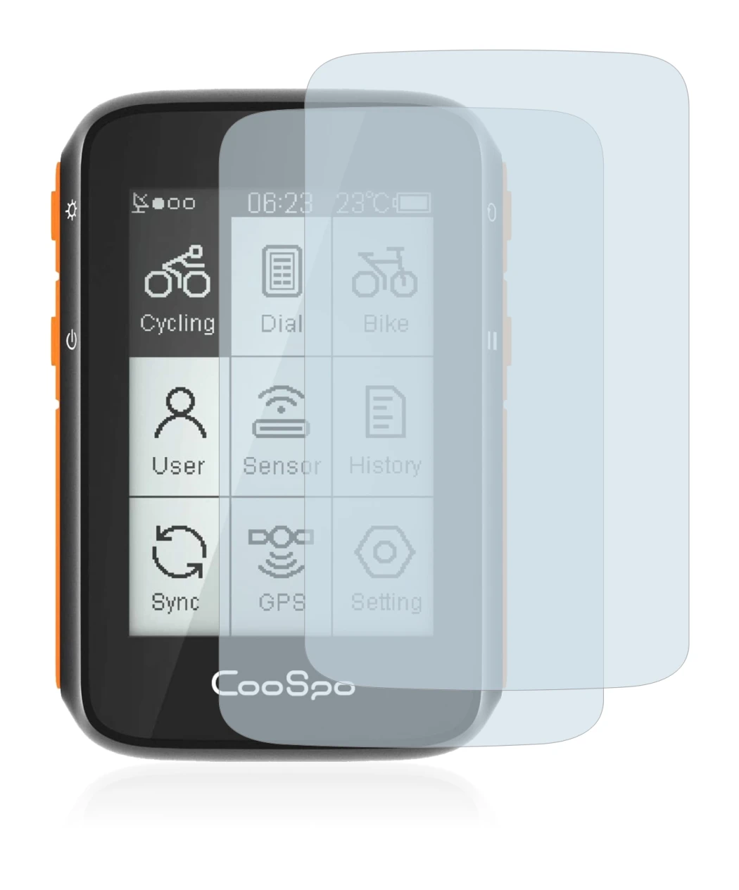 Image of the device CooSpo BC200 with a wide variety of screen protectors.