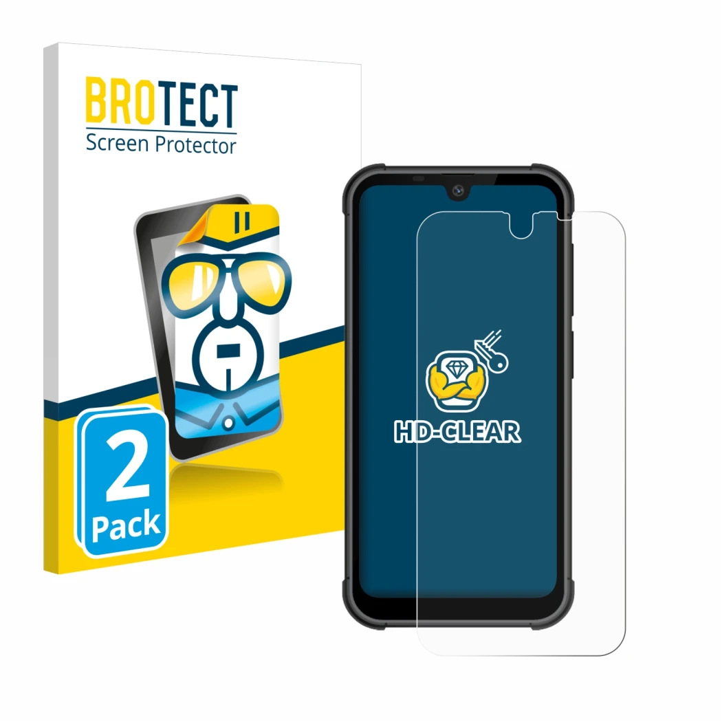 Front side of a product packaging with the brand logo BROTECT. Next to it is the device Beafon MX1 shown with the correspondin