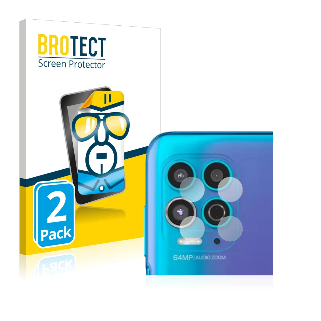 Front side of a product packaging with the brand logo BROTECT. Next to it is the device Motorola Moto G100 (ONLY Camera Lens) 