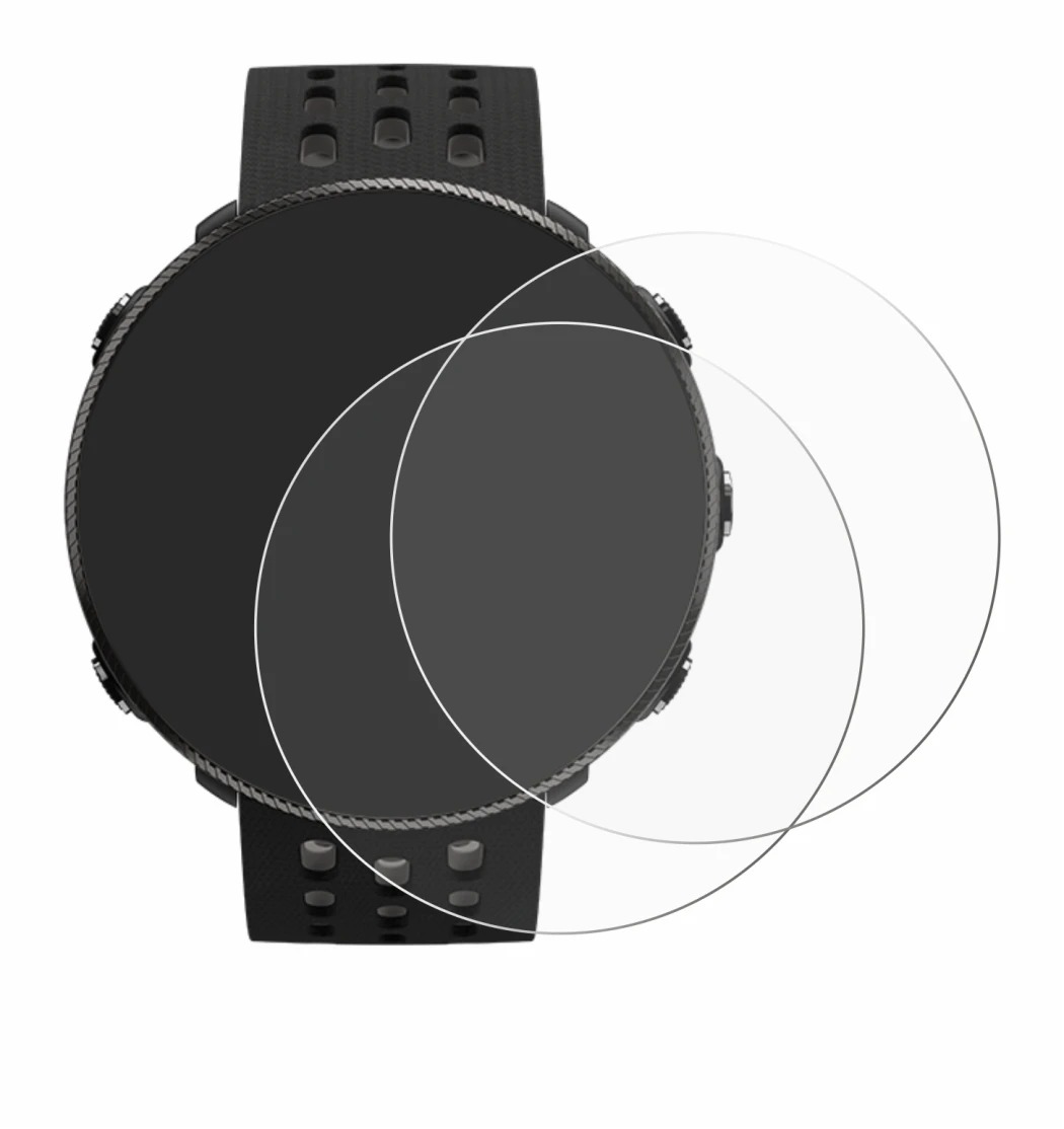 Image of the device Polar Vantage M2 with a wide variety of screen protectors.