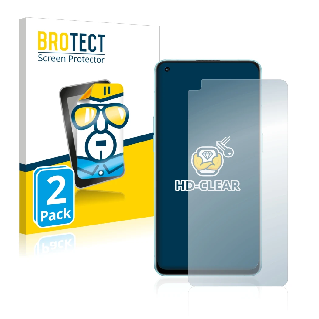 Front side of a product packaging with the brand logo BROTECT. Next to it is the device Oppo Reno 6 5G shown with the correspo
