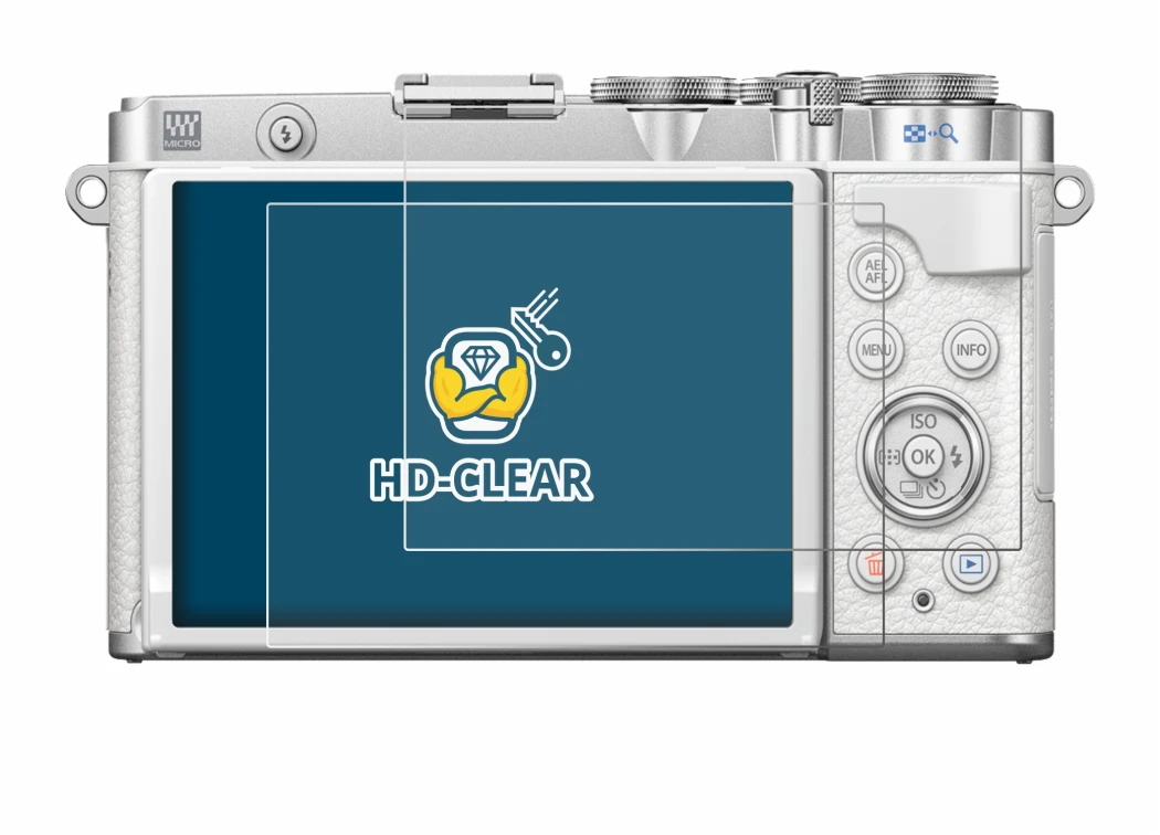 Image of the device Olympus PEN E-P7 with a wide variety of screen protectors.
