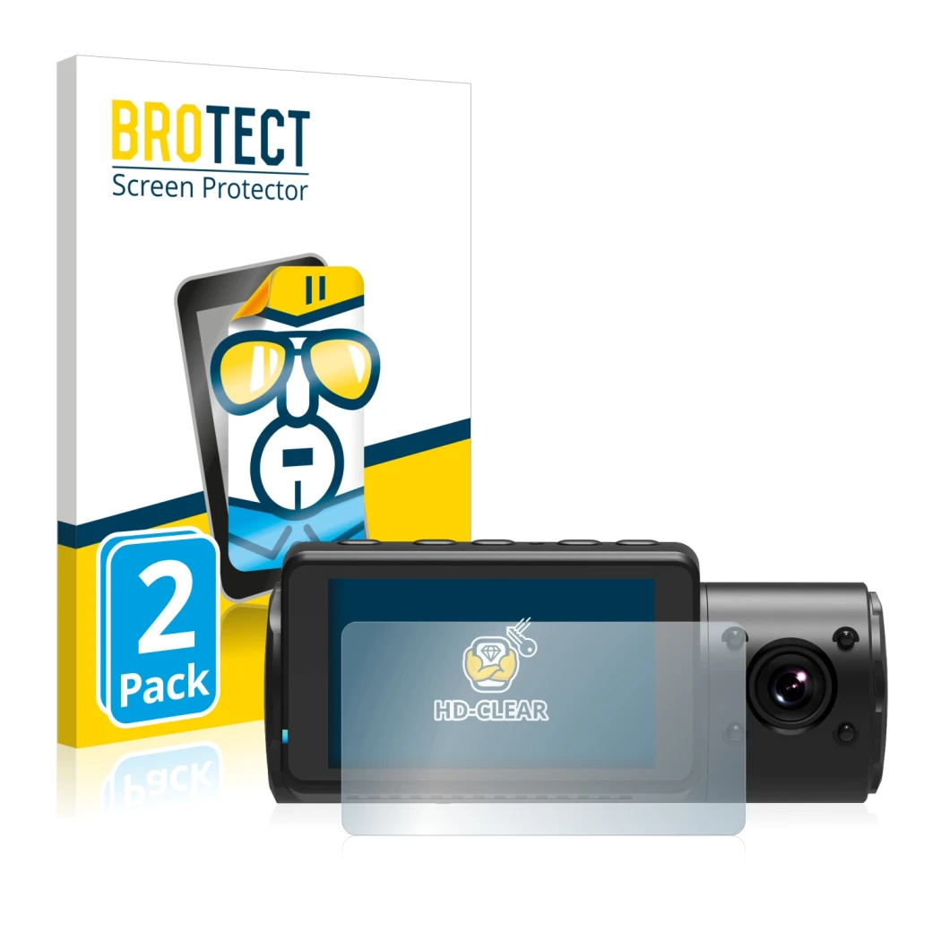 Front side of a product packaging with the brand logo BROTECT. Next to it is the device Vantrue N4 shown with the correspondin