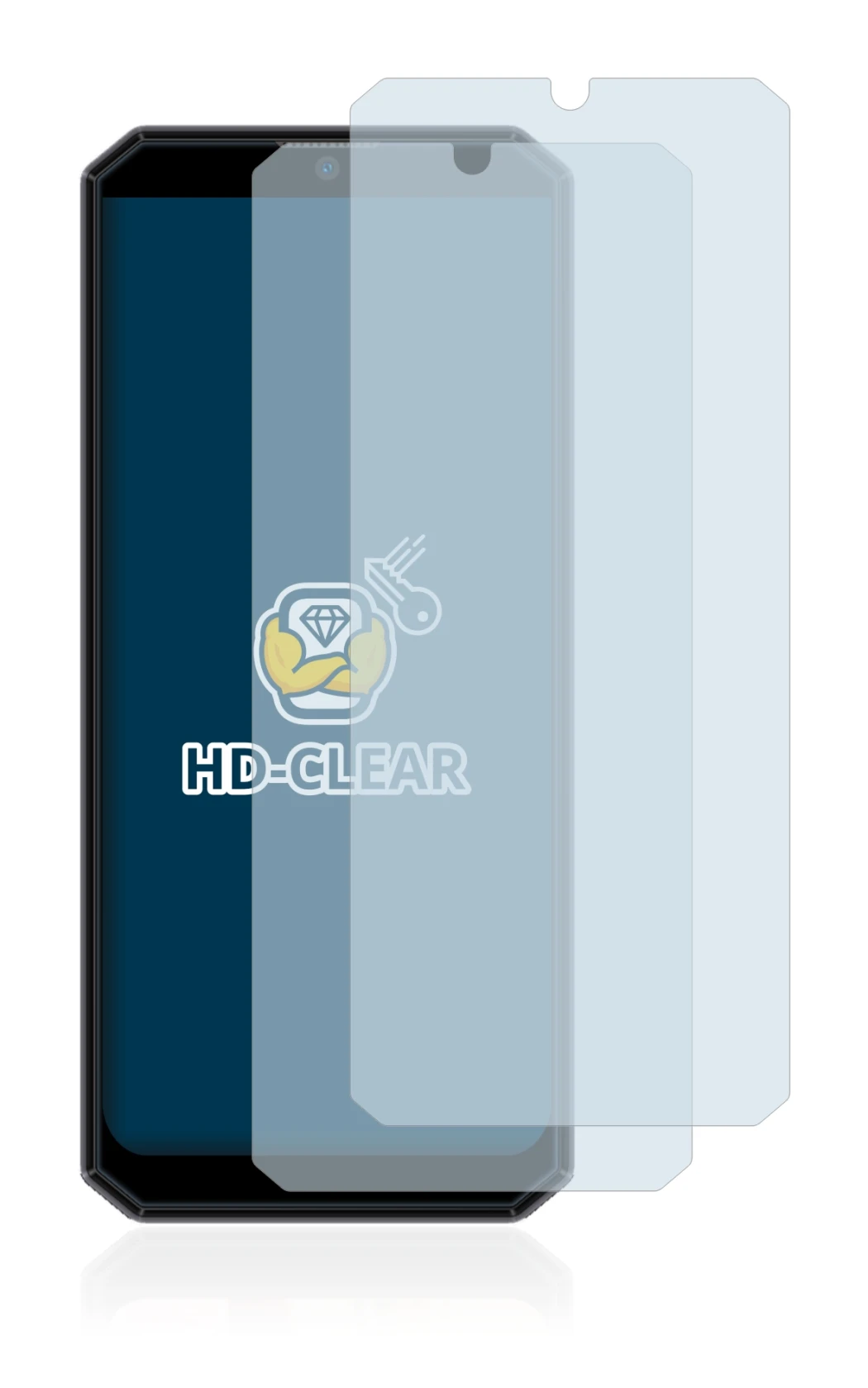 Image of the device Oukitel K15 Plus with a wide variety of screen protectors.