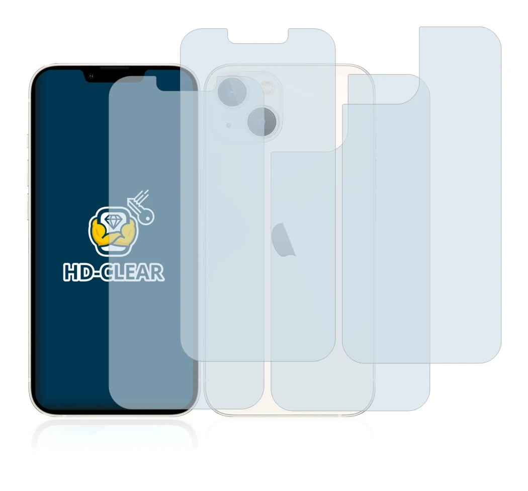 Image of the device Apple iPhone 13 (Front+Back) with a wide variety of screen protectors.