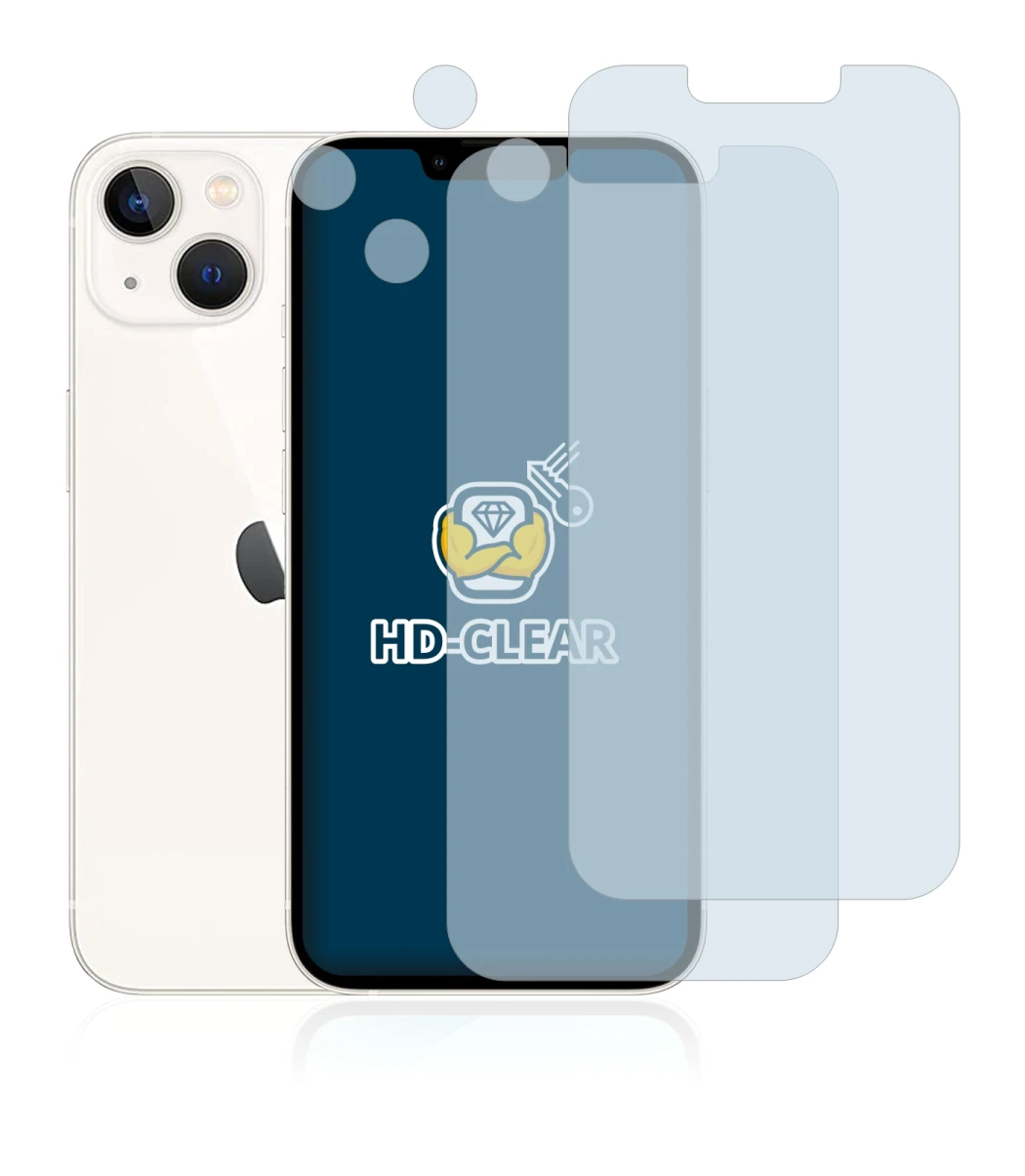 Image of the device Apple iPhone 13 (Front+Camera) with a wide variety of screen protectors.