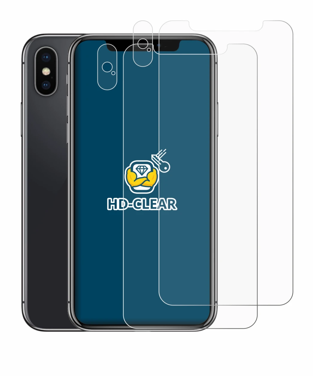 Image of the device Apple iPhone X (Front+Camera) with a wide variety of screen protectors.