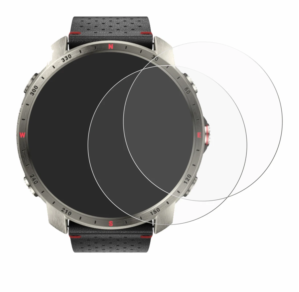 Image of the device Polar Grit X Pro Titan with a wide variety of screen protectors.