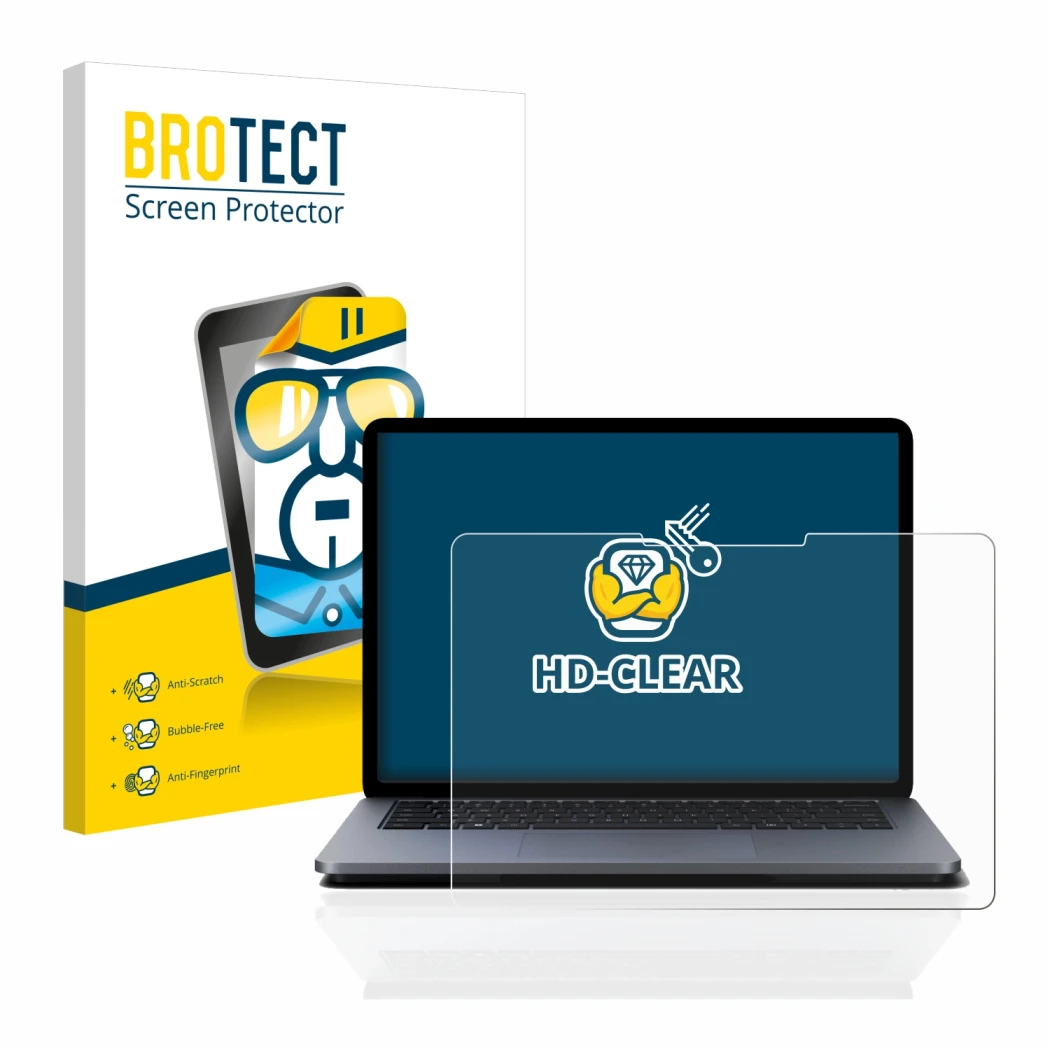 Front side of a product packaging with the brand logo BROTECT. Next to it is the device Microsoft Surface Laptop Studio shown 