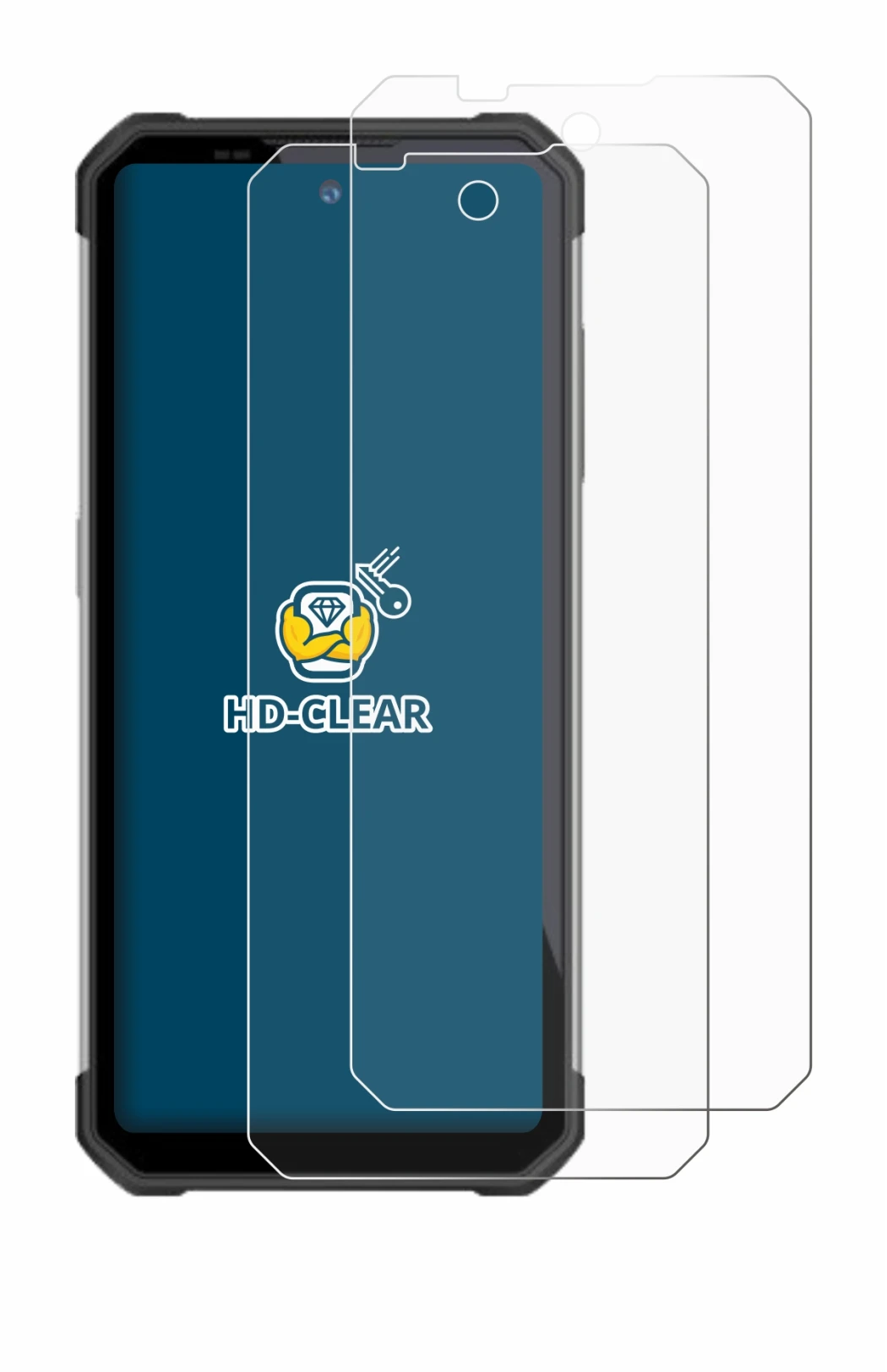 Image of the device Oukitel WP17 with a wide variety of screen protectors.