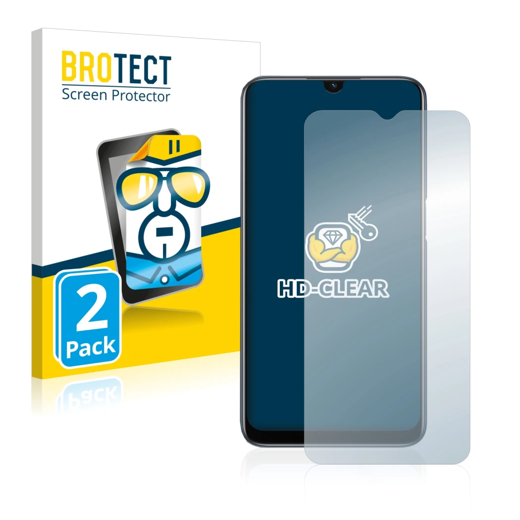Front side of a product packaging with the brand logo BROTECT. Next to it is the device Oppo A54s shown with the corresponding