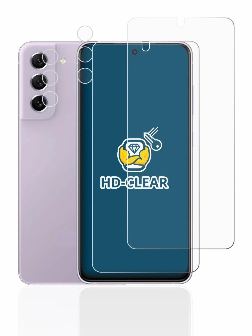 Image of the device Samsung Galaxy S21 FE 5G (Front+Camera) with a wide variety of screen protectors.